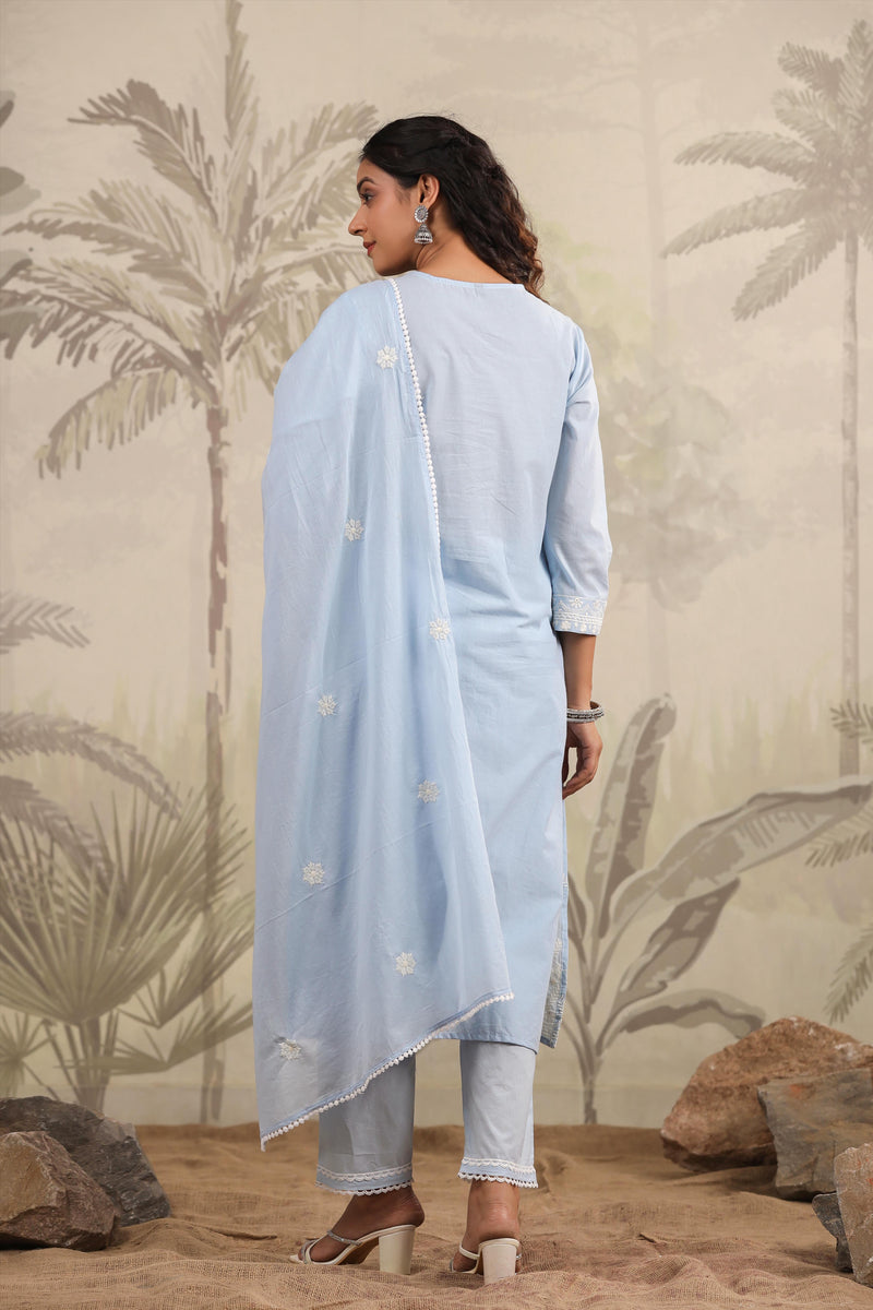 Powder Blue Georgette Kurti with Pant & Dupatta main image 0