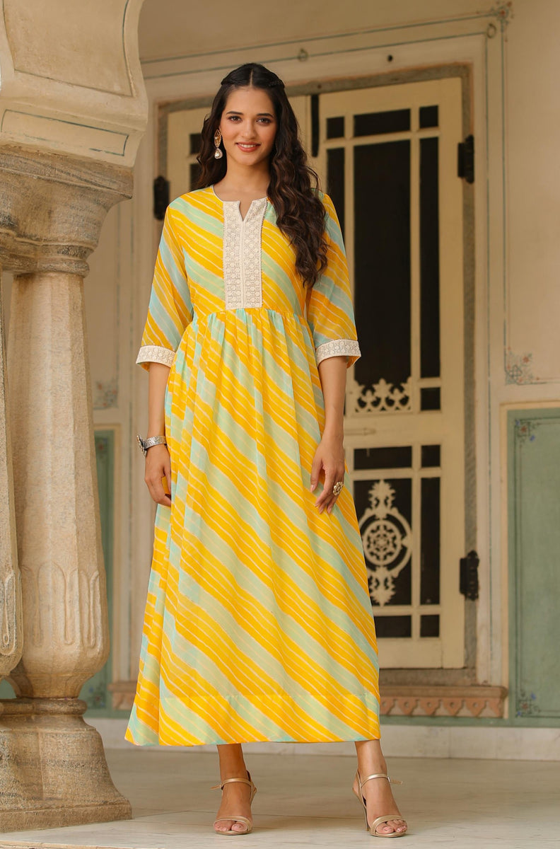Buy online Yellow Self Design Flared Ethnic Dress from ethnic wear for  Women by Scakhi for ₹8120 at 65% off