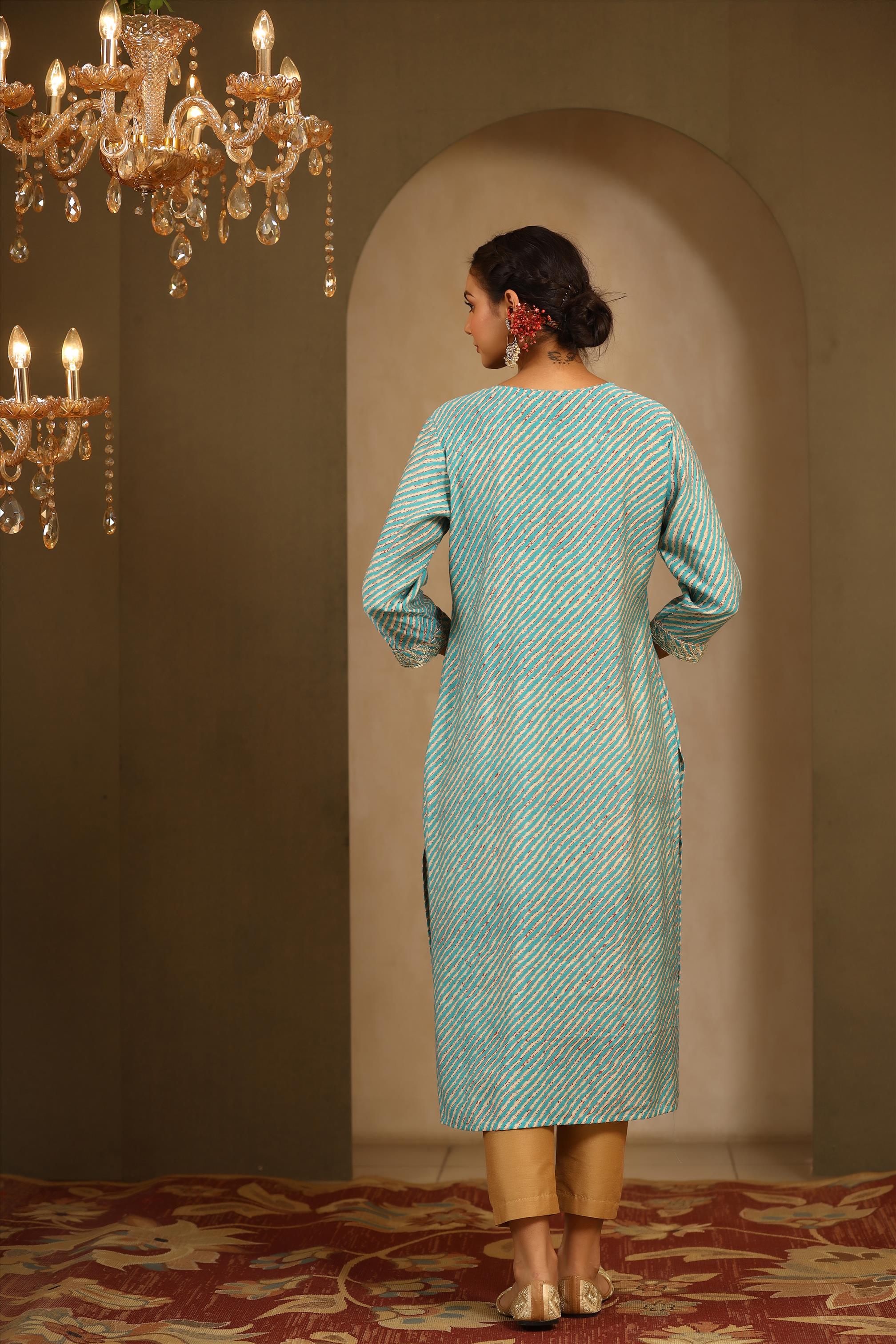 Blue Modal Chanderi Yoke Design A-Line Kurta