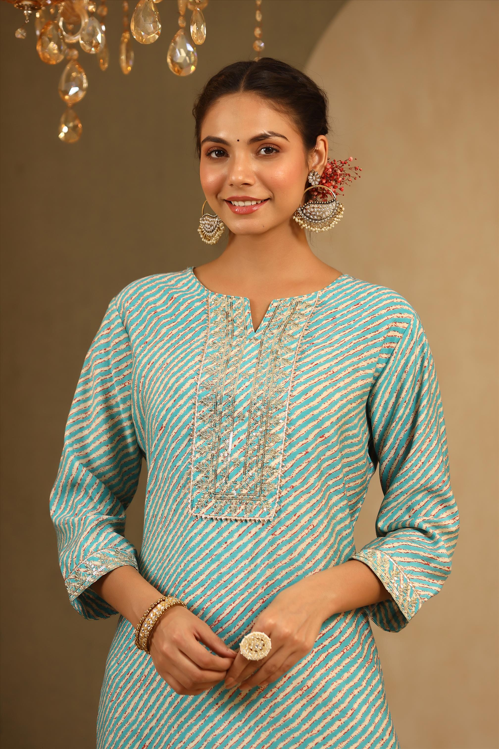 Blue Modal Chanderi Yoke Design A-Line Kurta