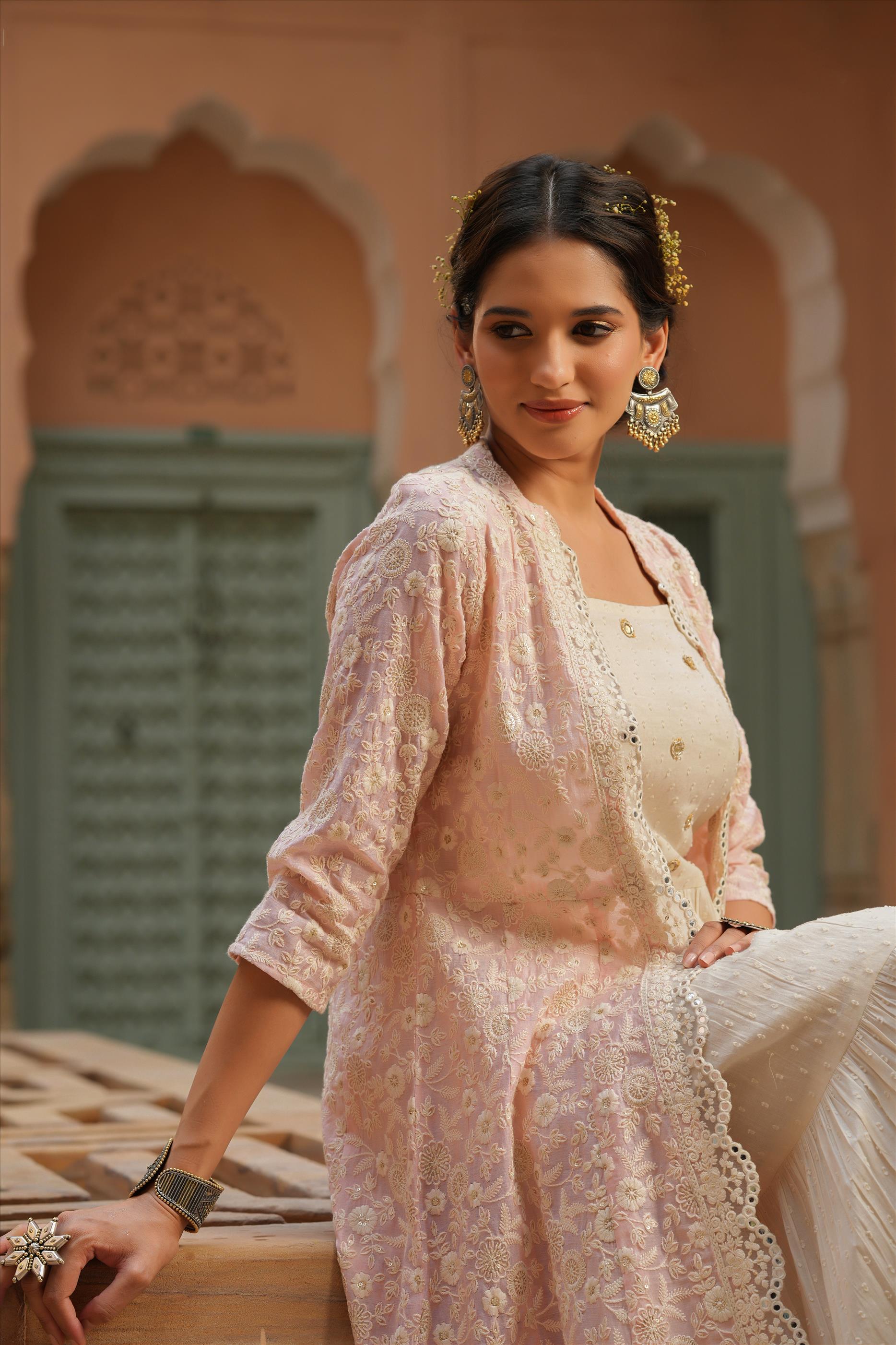 Buy Engagement Dresses In Cairo - Yellow Designer Embroidery Anarkali Gown  With Jacket