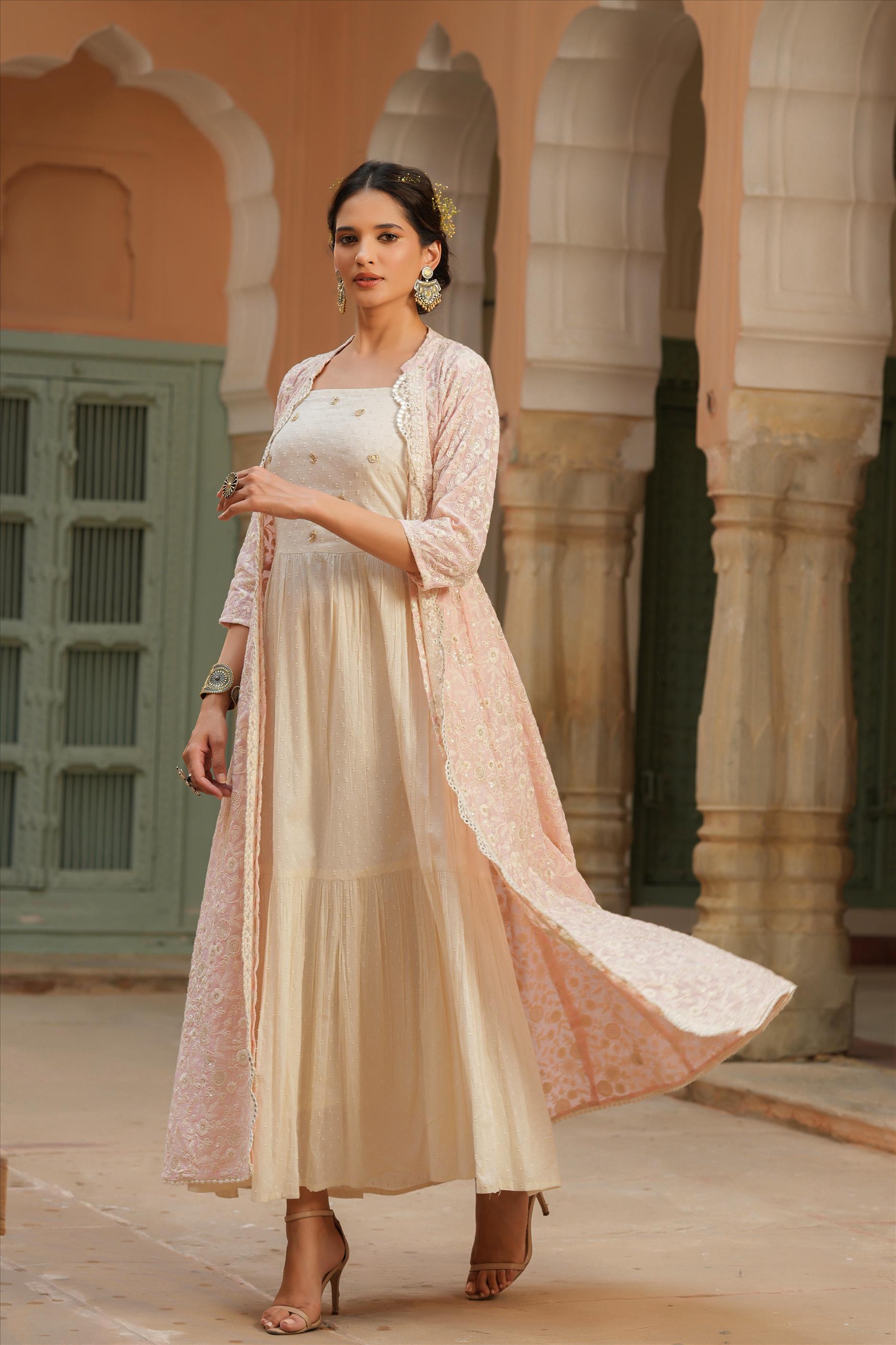 Semi-Stitched Embroidery Faux Georgette Jacket Style Heavy Anarkali Suits  at Rs 2499 in Surat