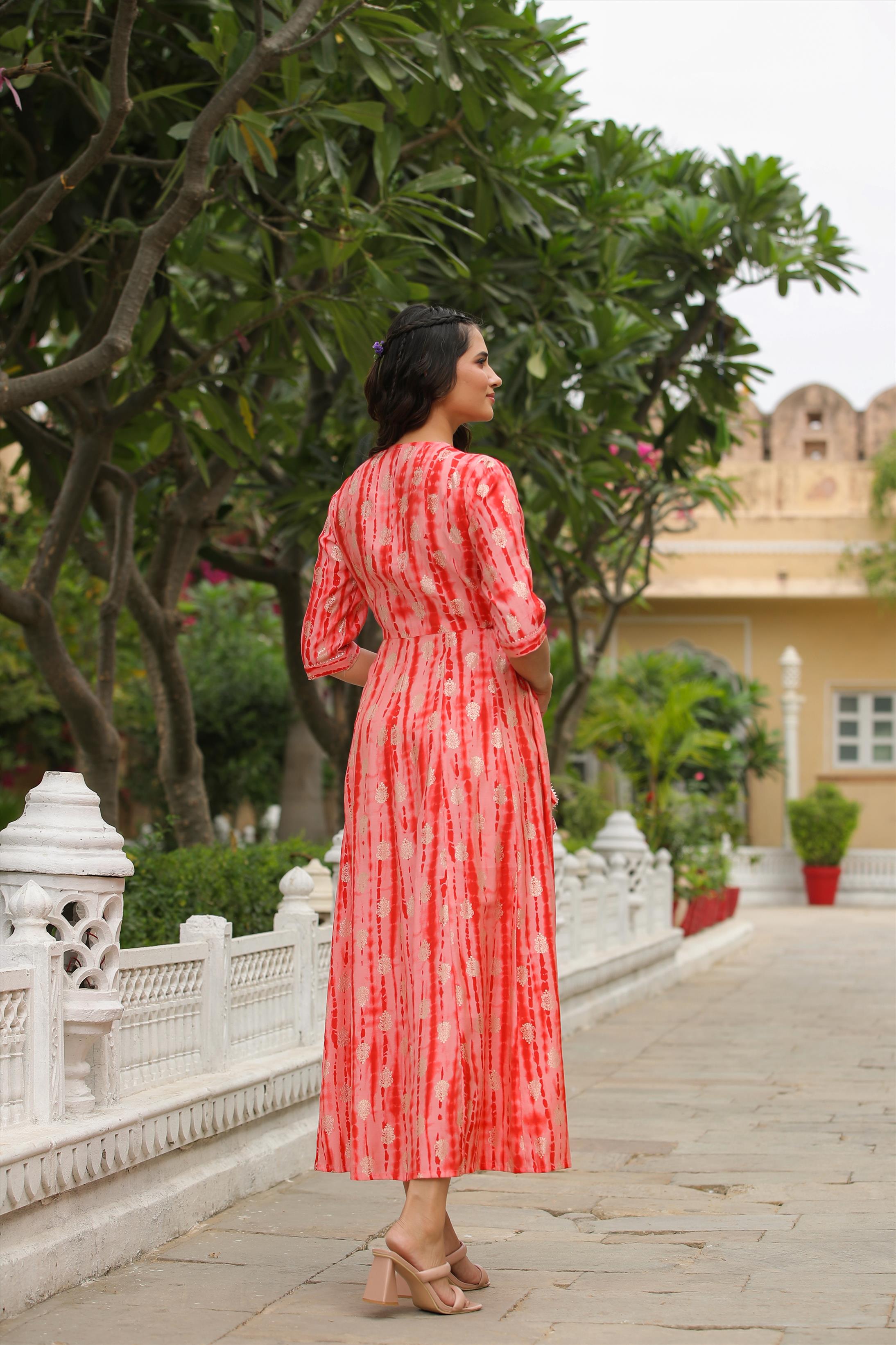 Red Modal Chanderi Shibori Anarkali Kurta