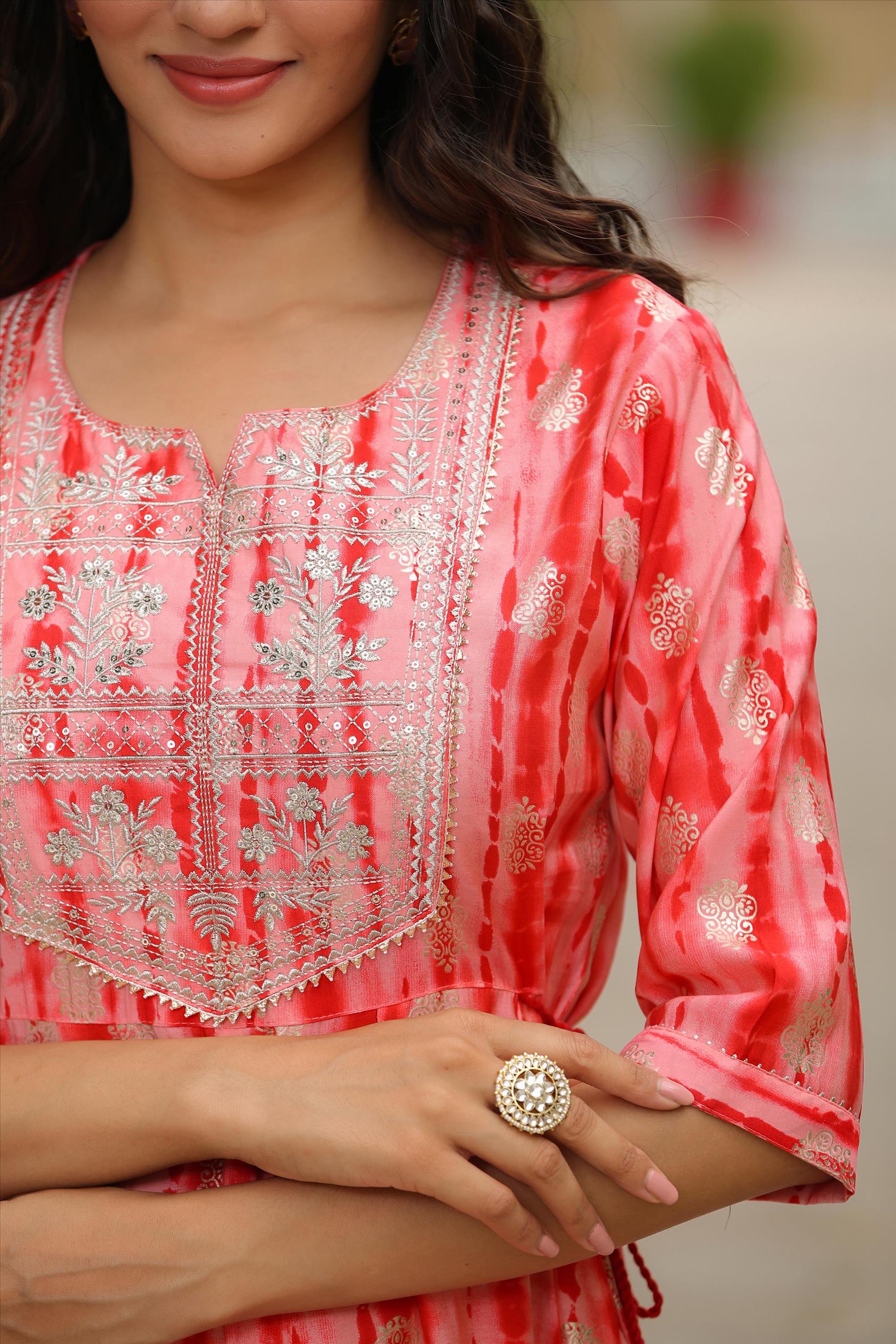 Red Modal Chanderi Shibori Anarkali Kurta