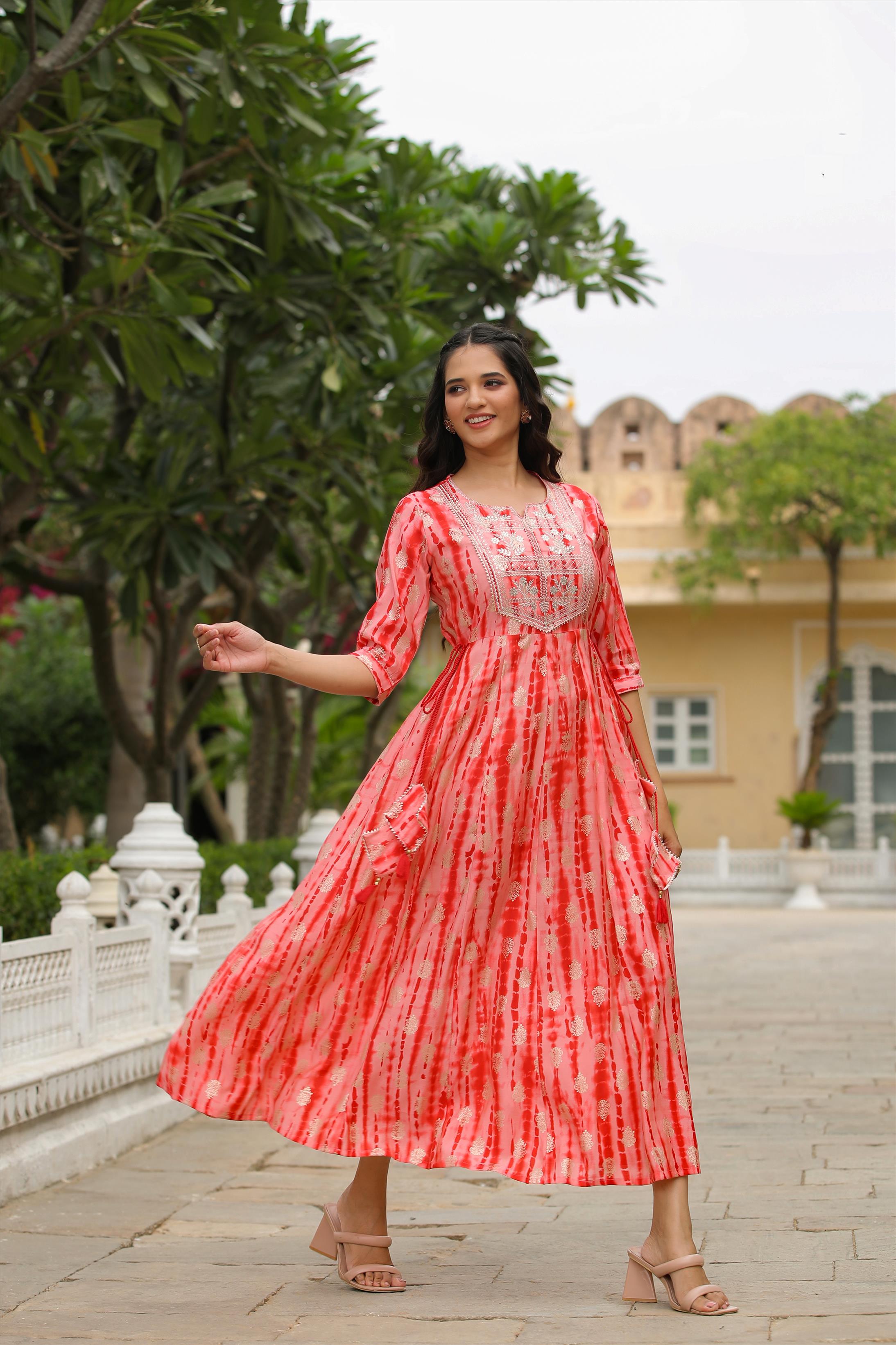 Red Modal Chanderi Shibori Anarkali Kurta