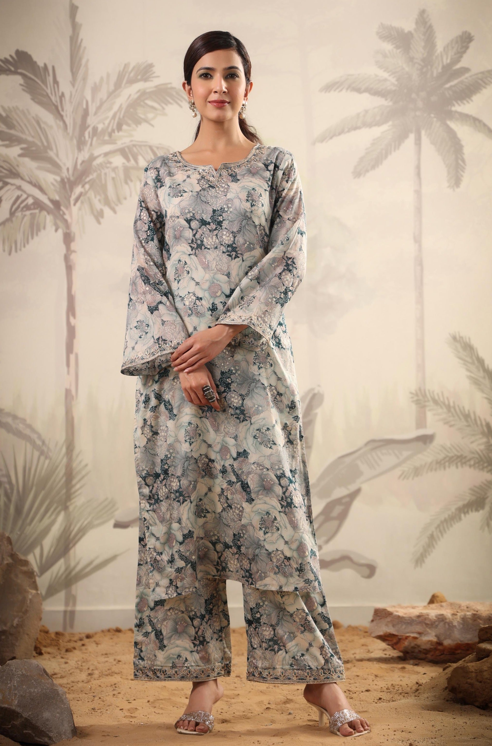 Digital Print Silk Designer Pakistani Salwar Suit in Multi Colour buy  online -