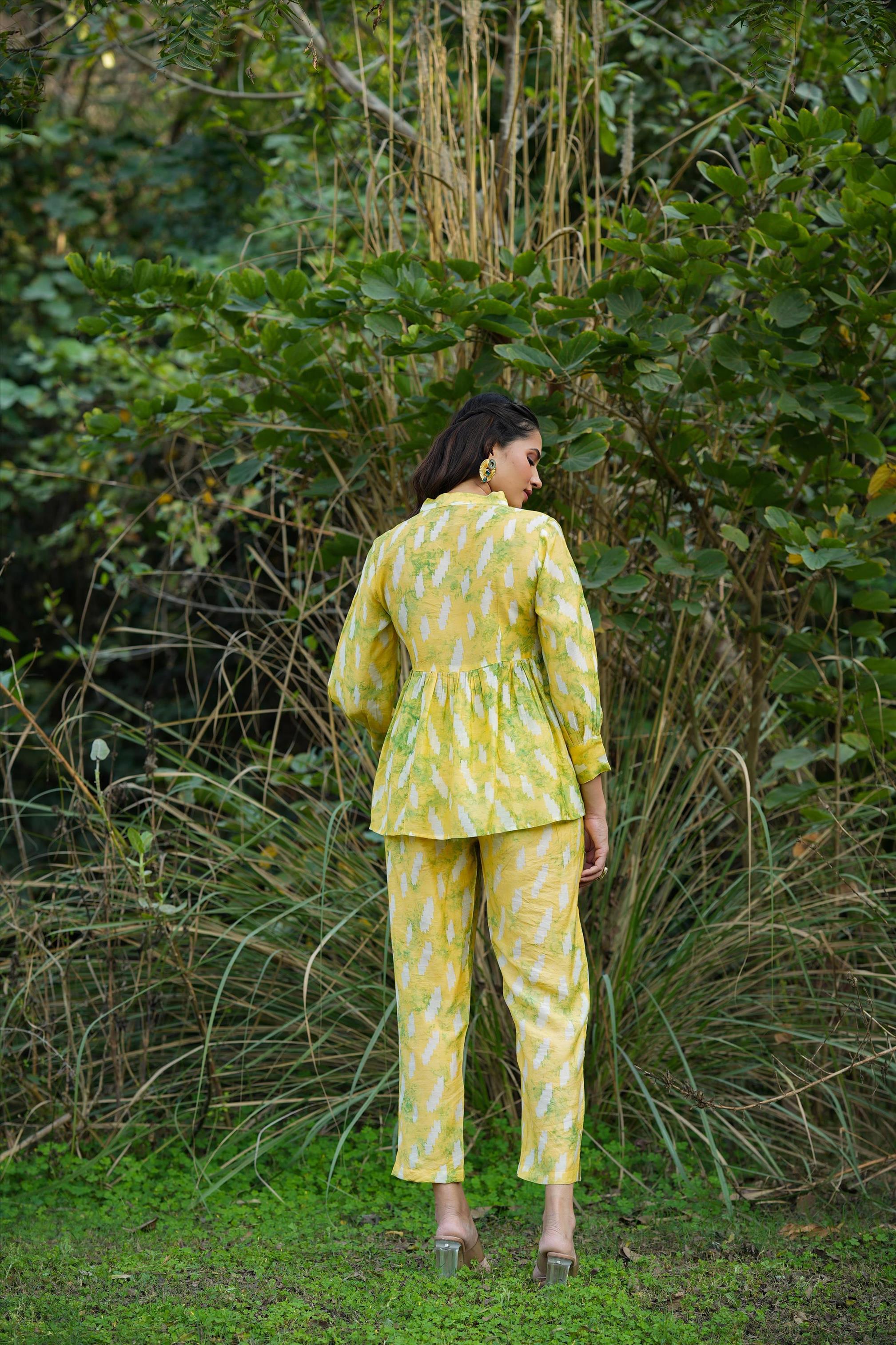 Lemon Modal Chanderi Shibori Tunic Co-Ord Set