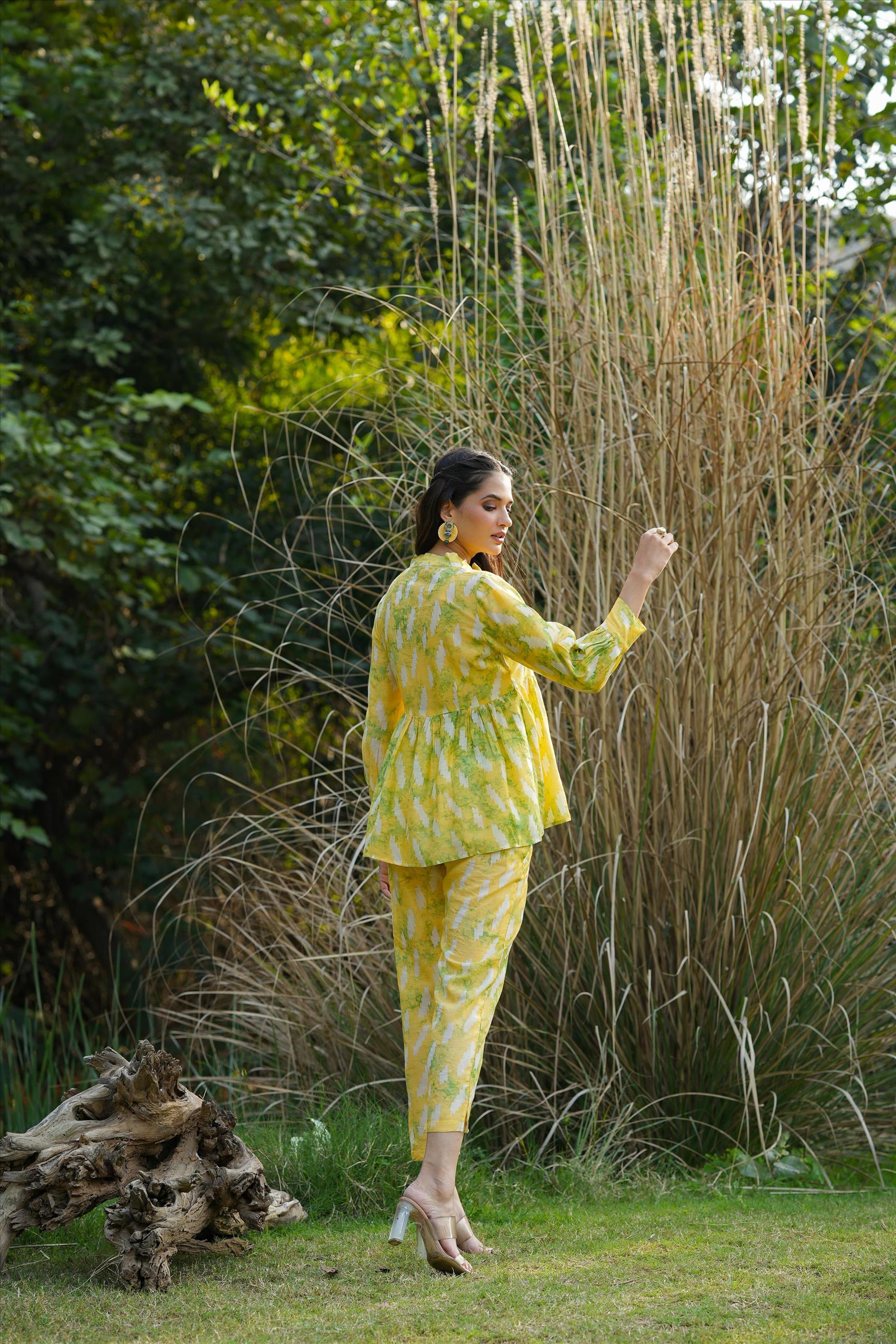 Lemon Modal Chanderi Shibori Tunic Co-Ord Set