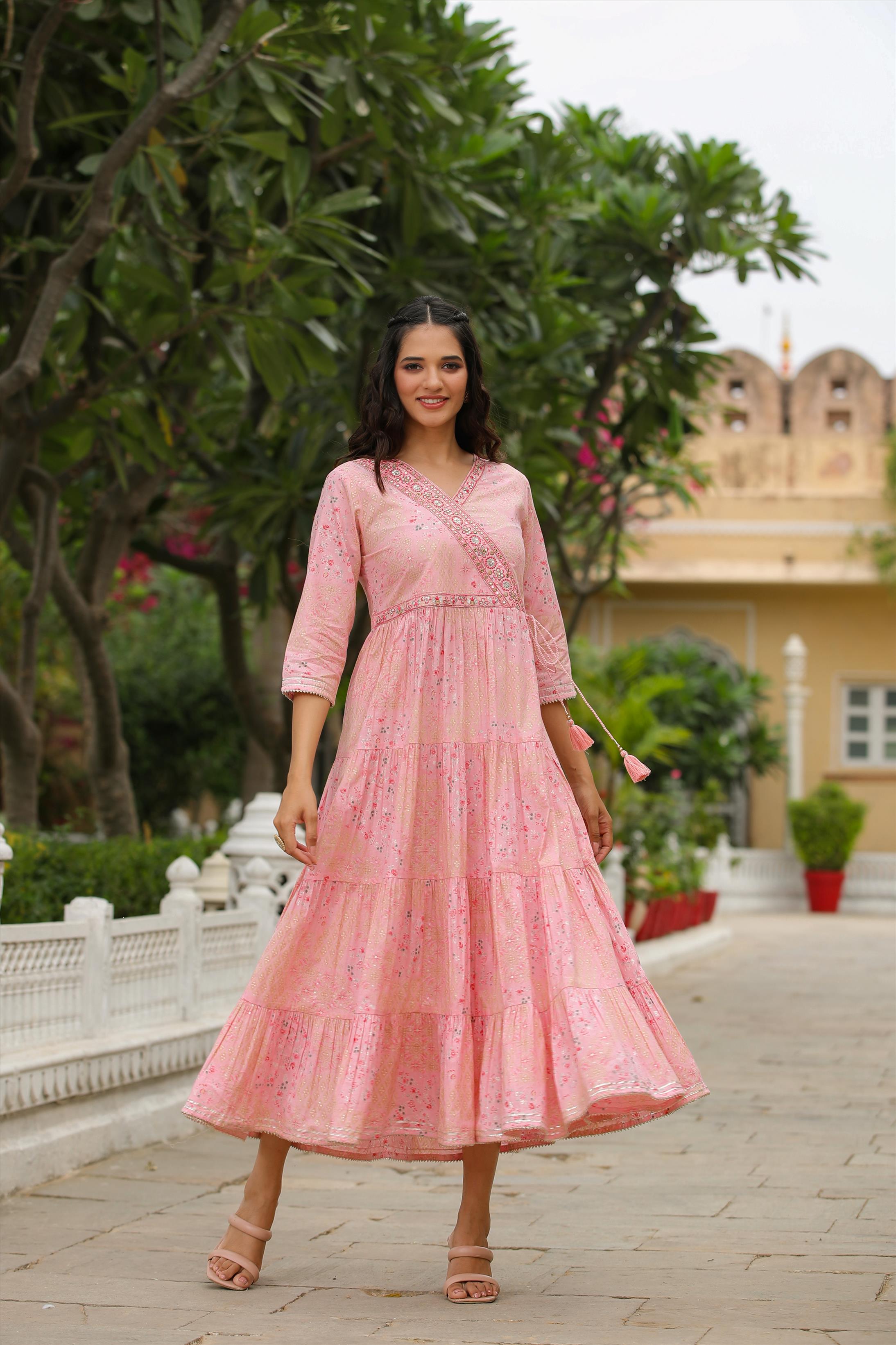 Cream Designer Embroidered Angrakha Style Anarkali Suit | Saira's Boutique