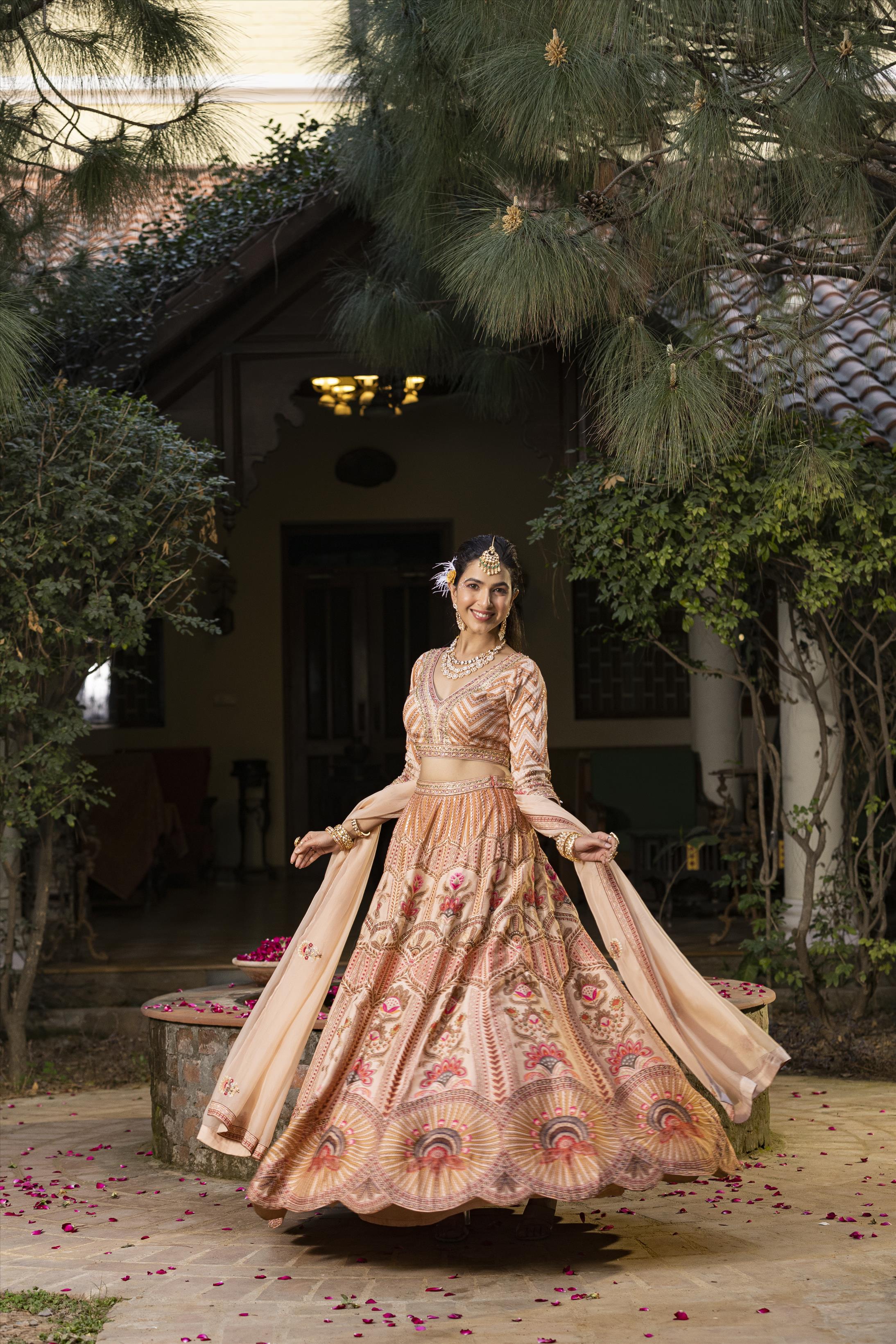 Multi Raw Silk Floral Print Lehenga Choli Dupatta Set