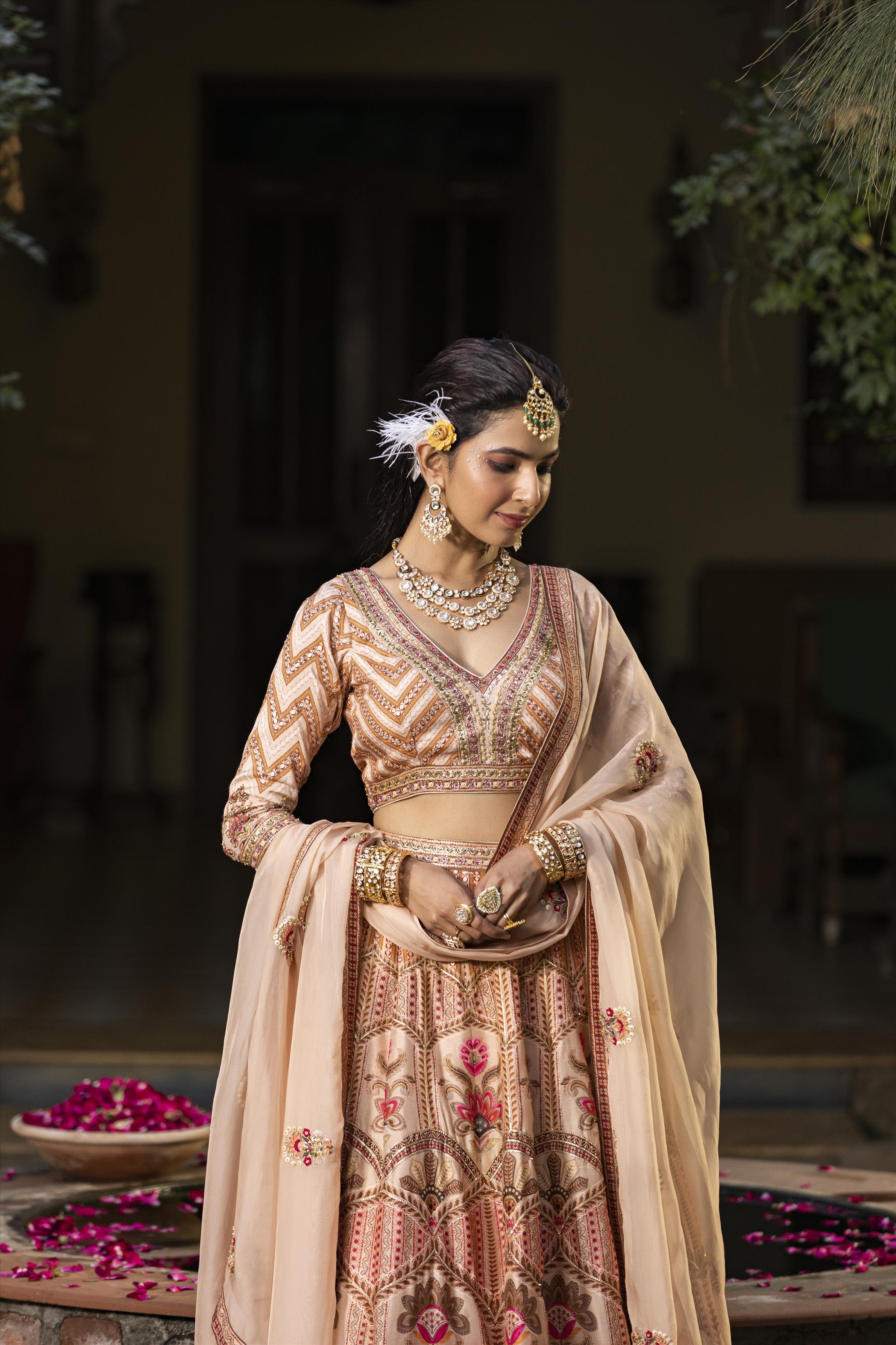 Multi Raw Silk Floral Print Lehenga Choli Dupatta Set
