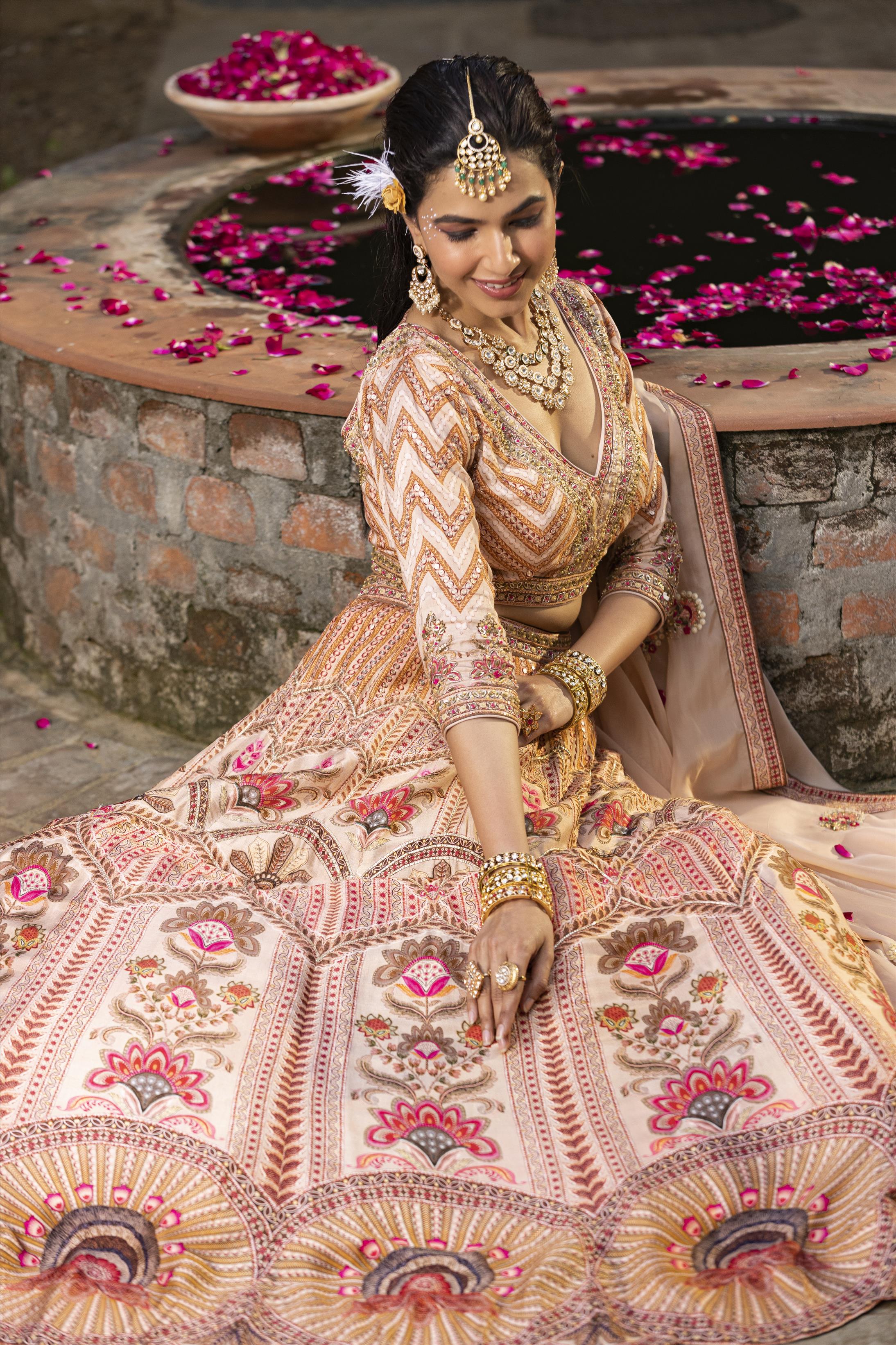 Multi Raw Silk Floral Print Lehenga Choli Dupatta Set