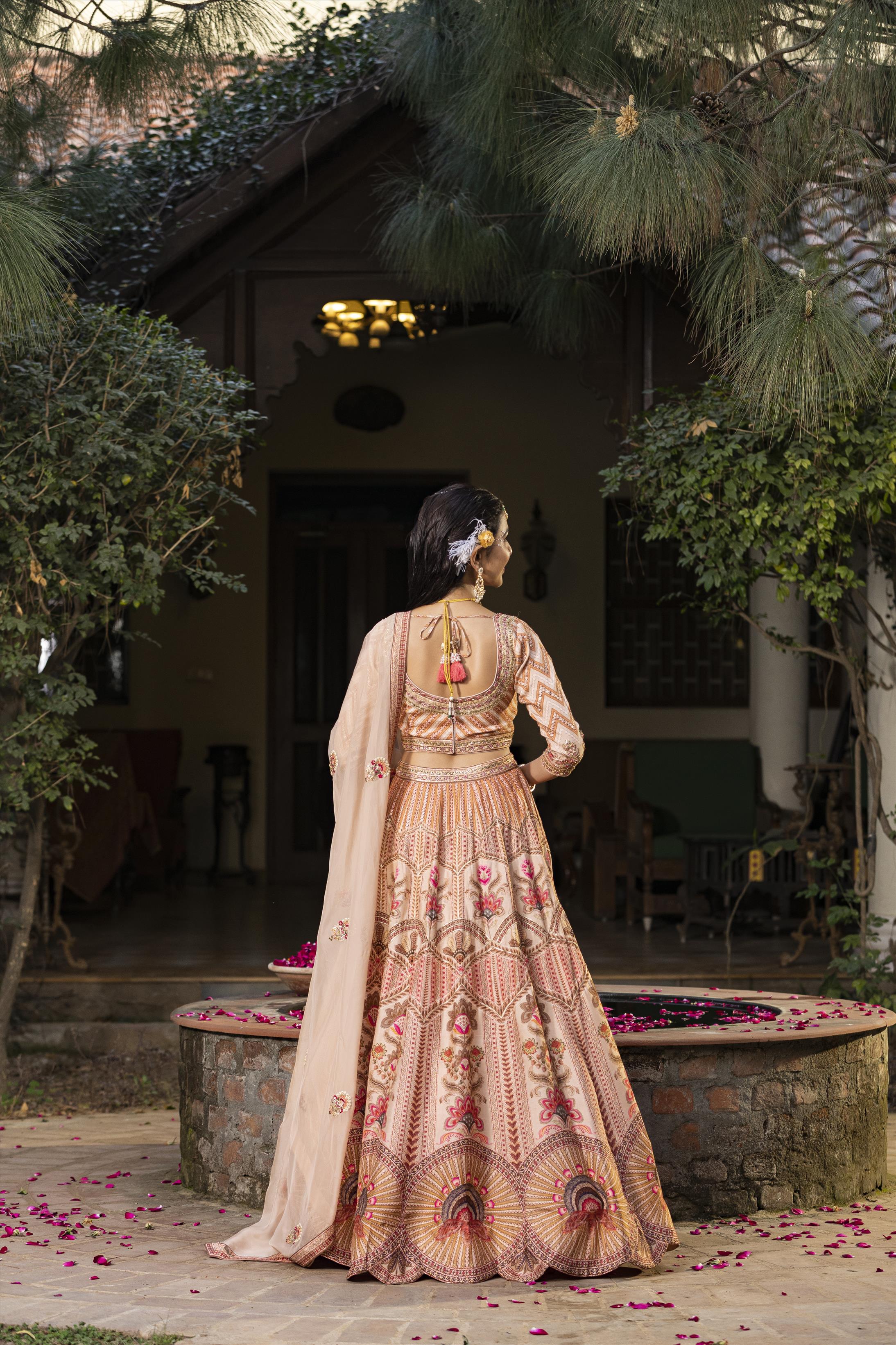 Multi Raw Silk Floral Print Lehenga Choli Dupatta Set