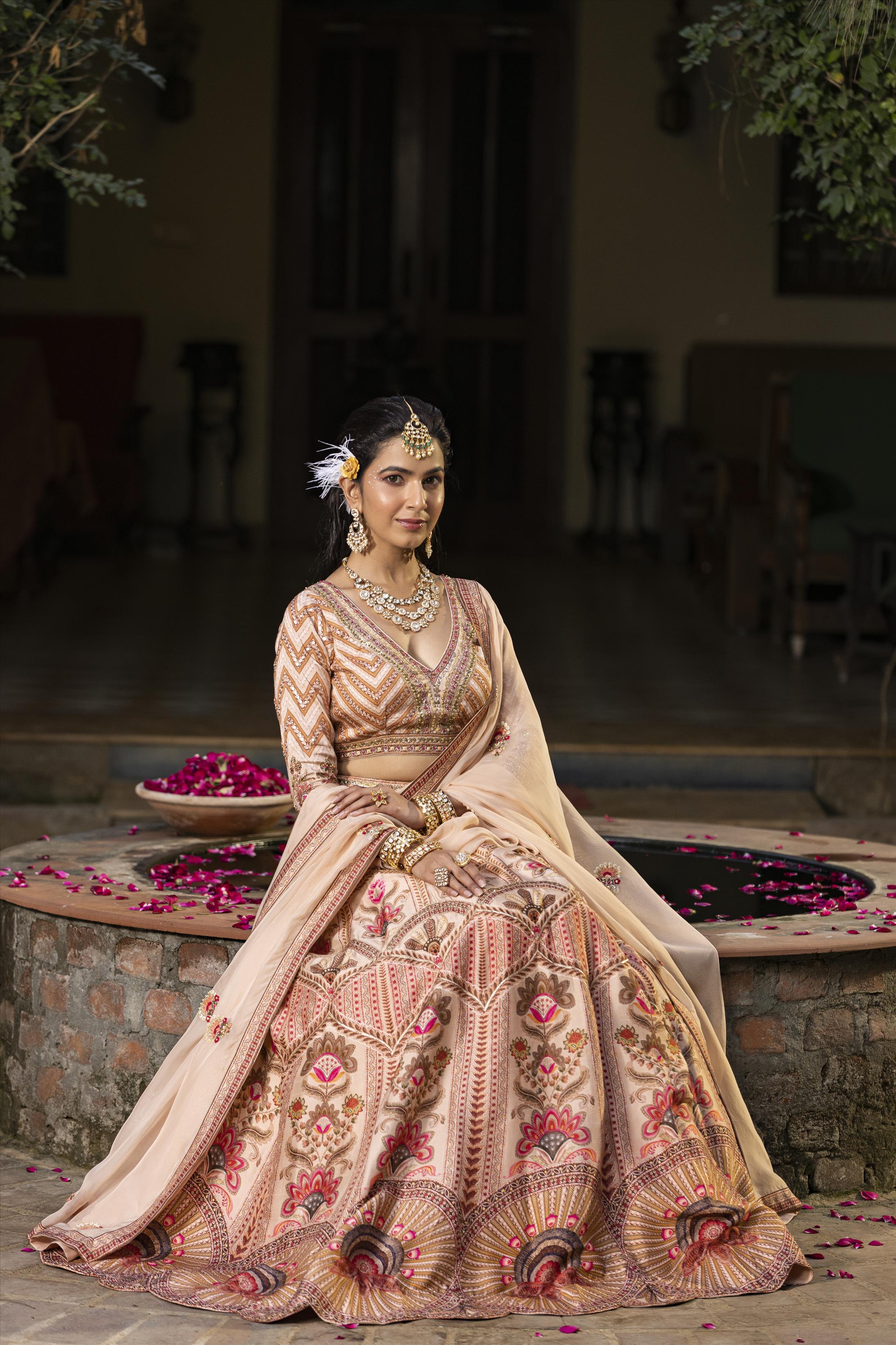 Multi Raw Silk Floral Print Lehenga Choli Dupatta Set