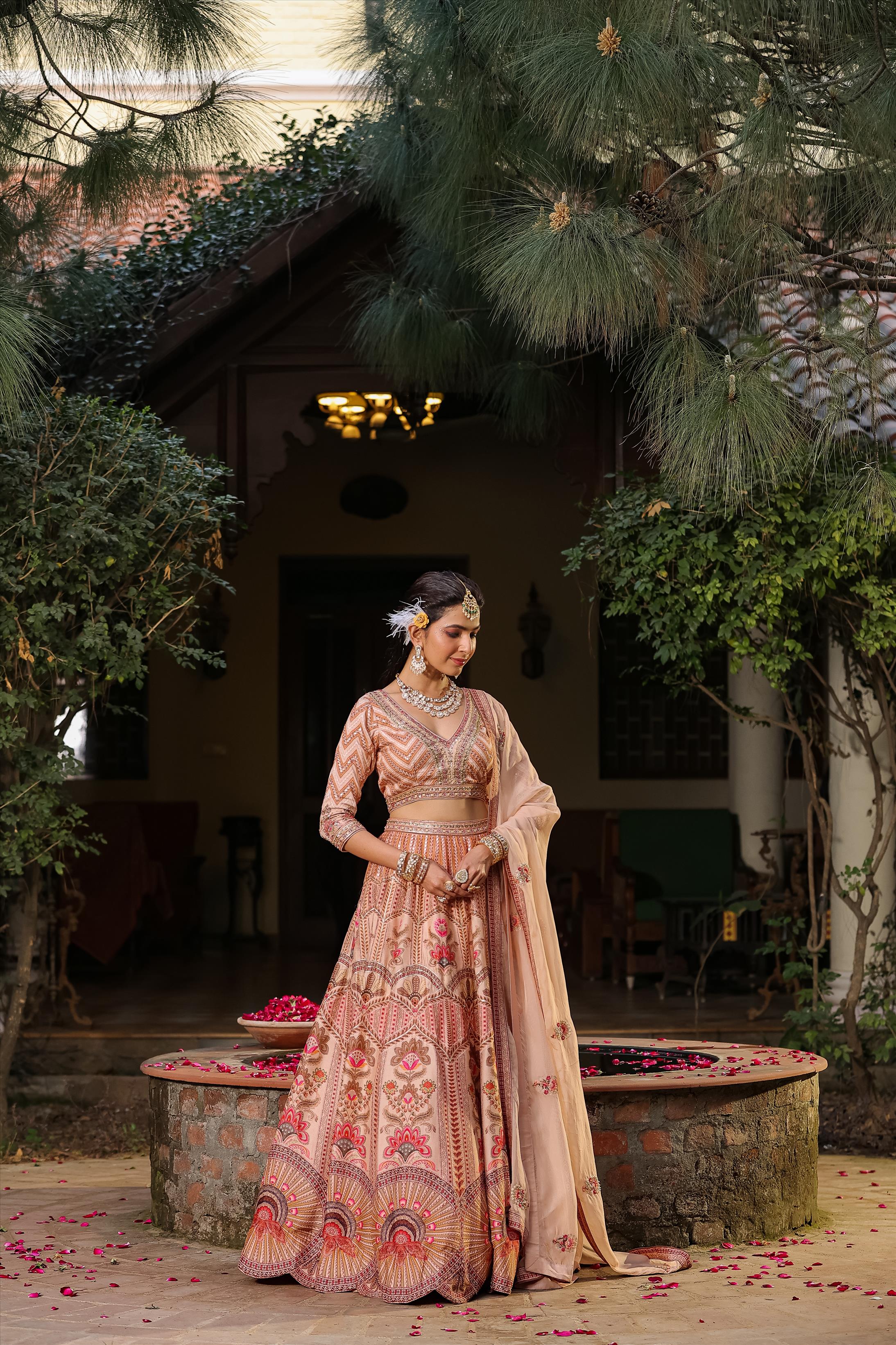 Multi Raw Silk Floral Print Lehenga Choli Dupatta Set