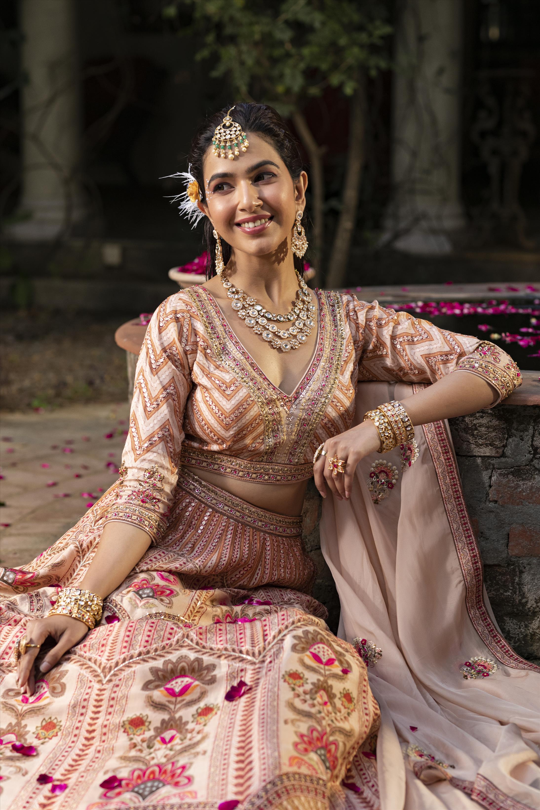 Multi Raw Silk Floral Print Lehenga Choli Dupatta Set