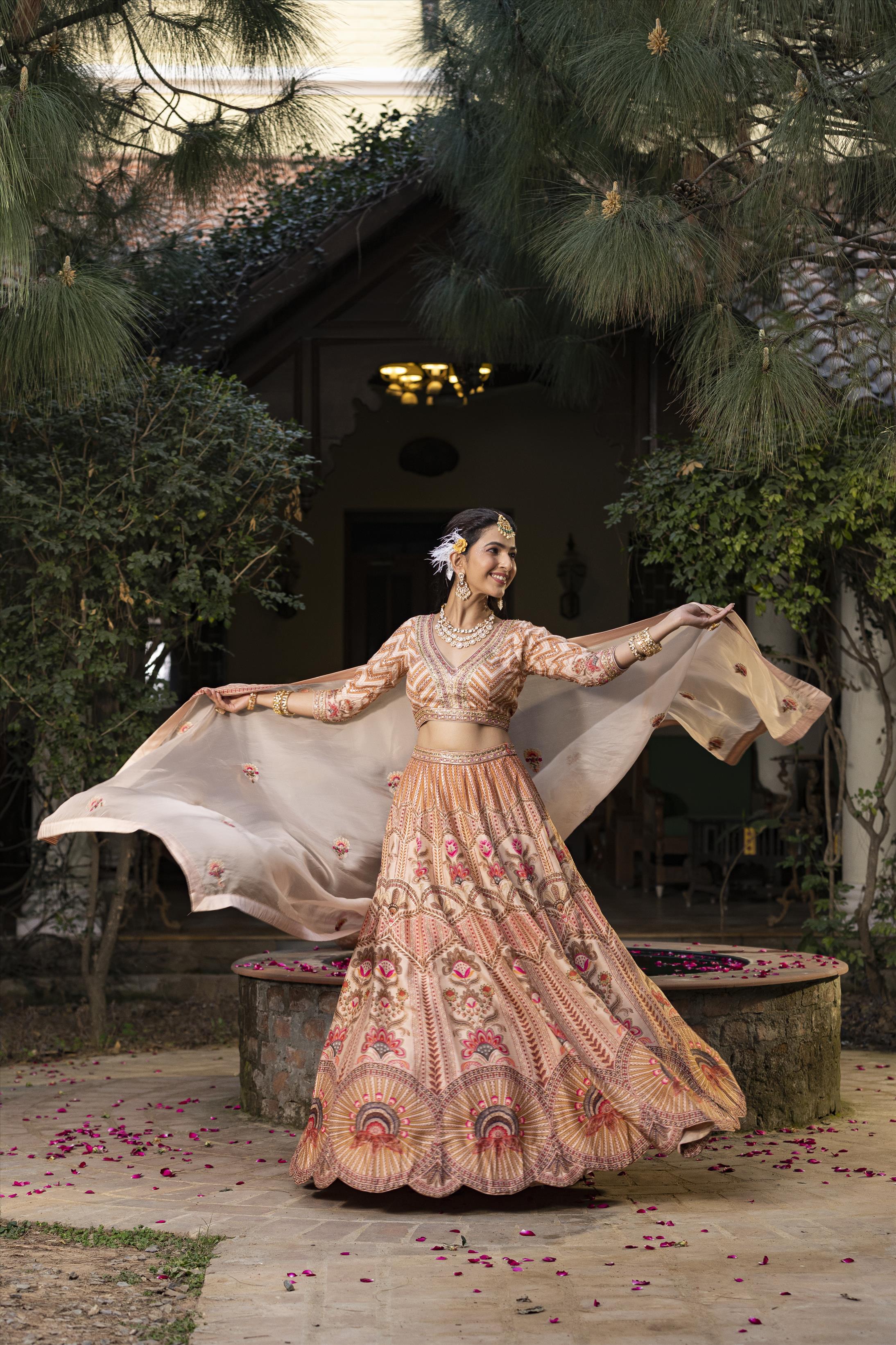 Multi Raw Silk Floral Print Lehenga Choli Dupatta Set