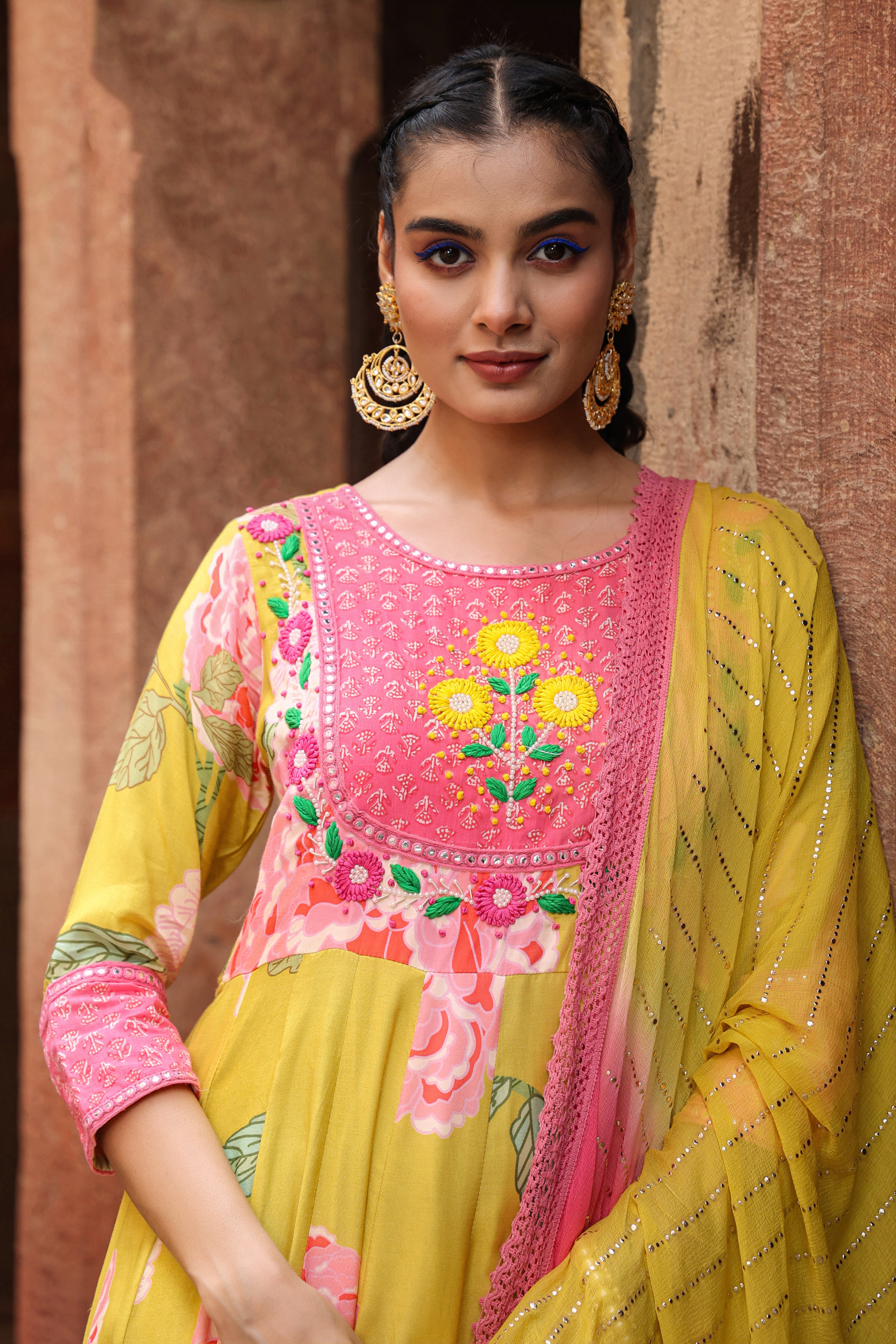 Yellow Muslin Silk Printed Suit Set