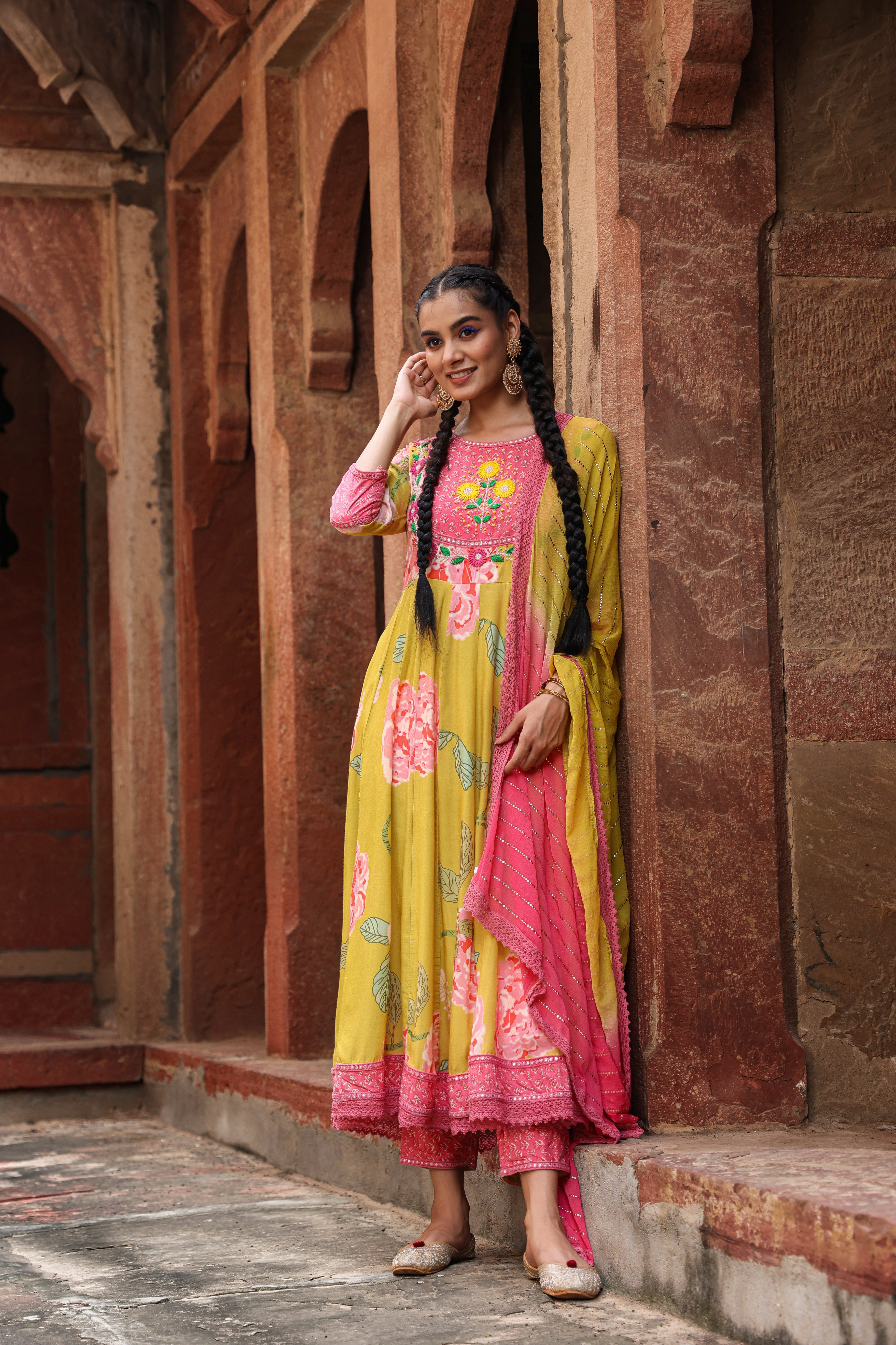 Yellow Muslin Silk Printed Suit Set