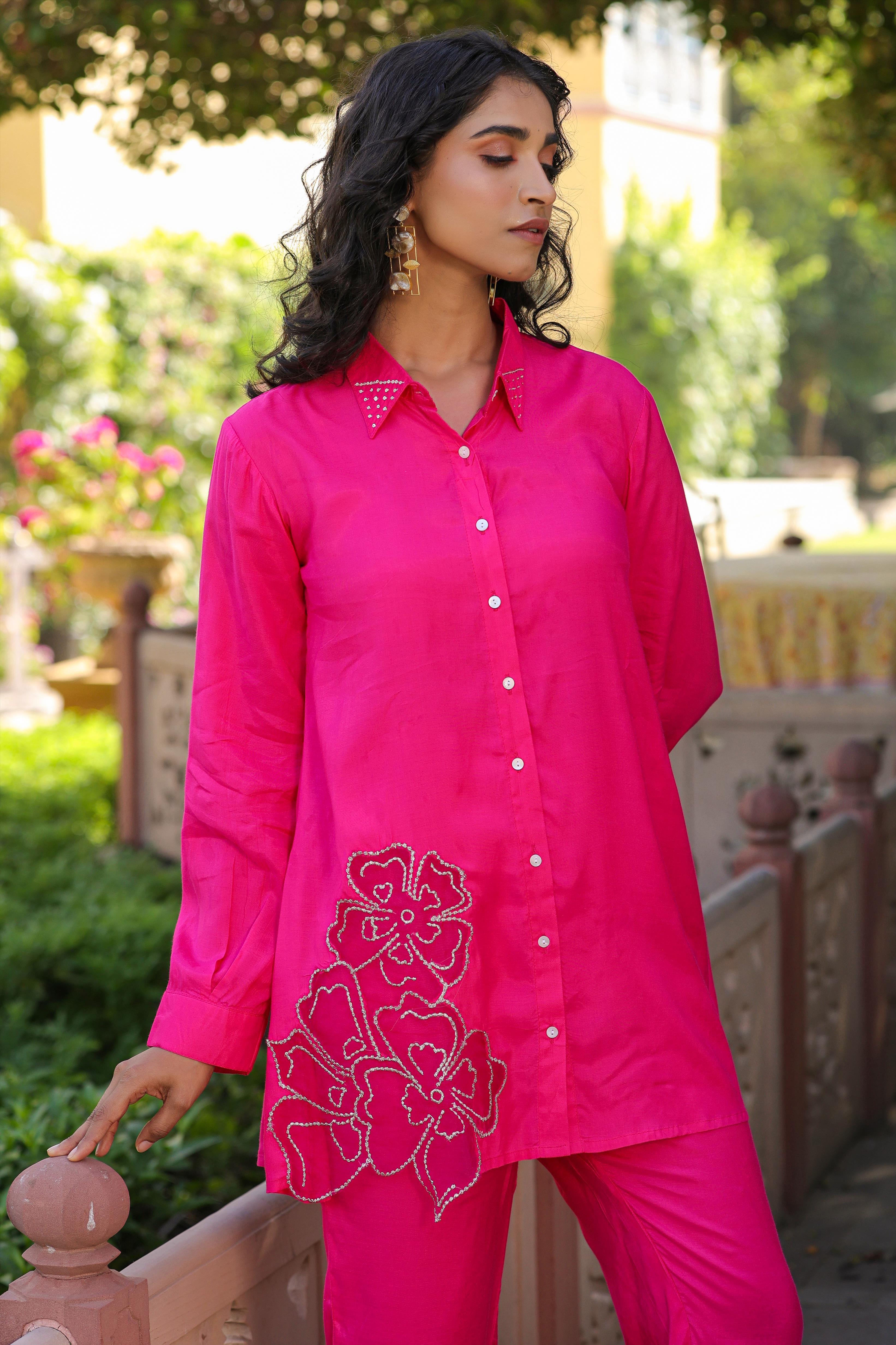 Pink Muslin Silk Patch Work Co-Ord Set