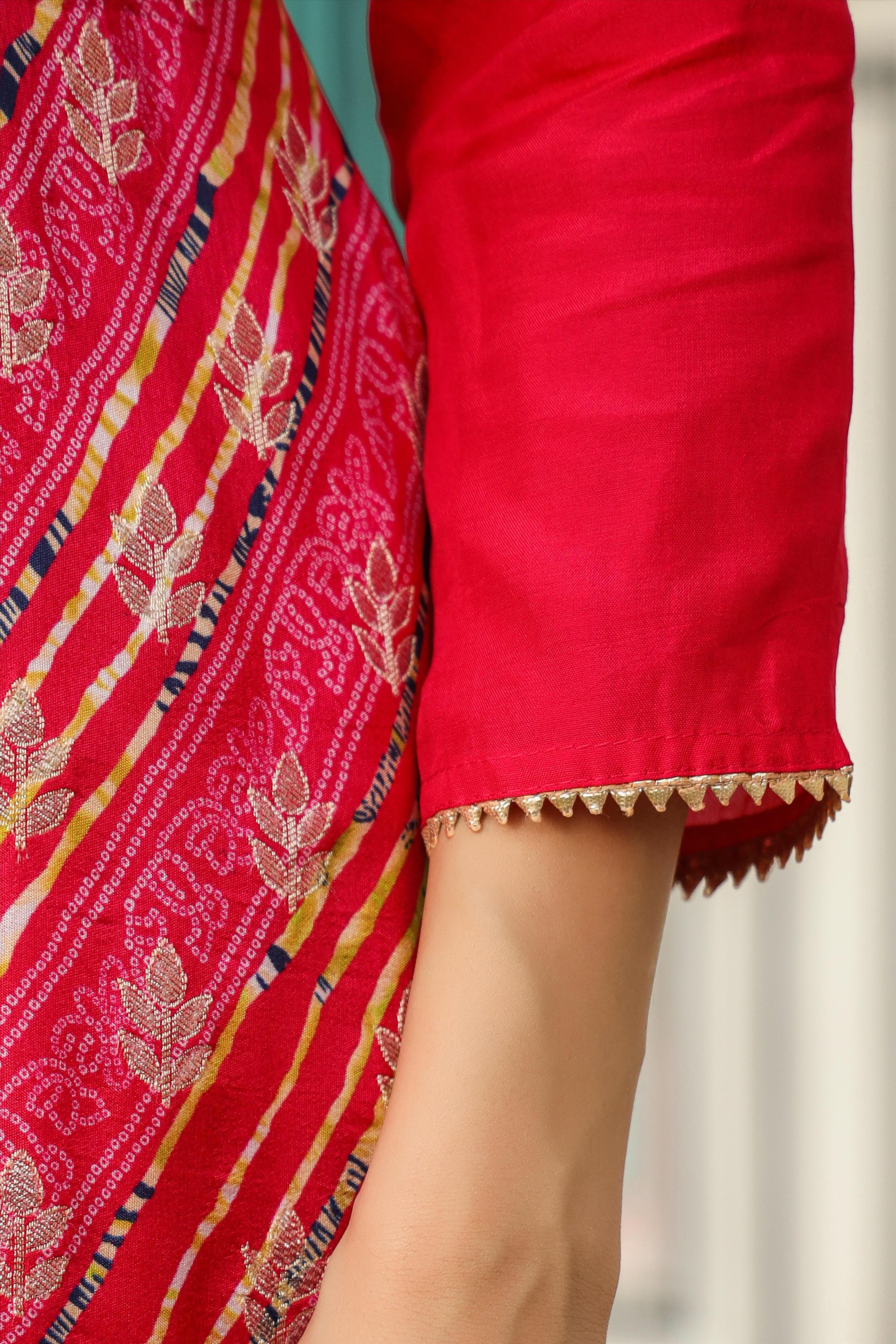 Pink Russian Silk Jacquard Bandhani Print Suit Set