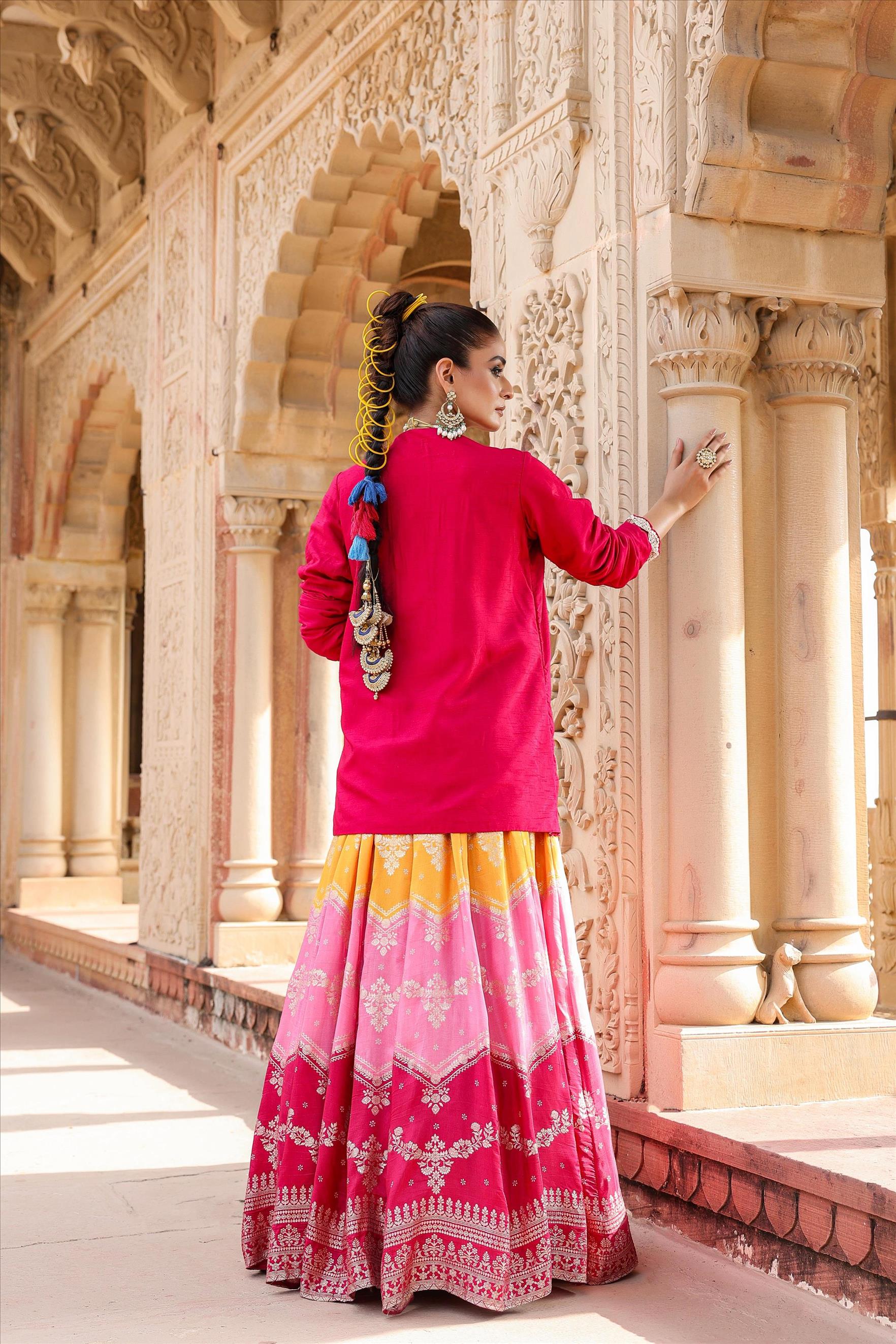 Pink Banarasi Jacquard Lehenga Choli With Jacket