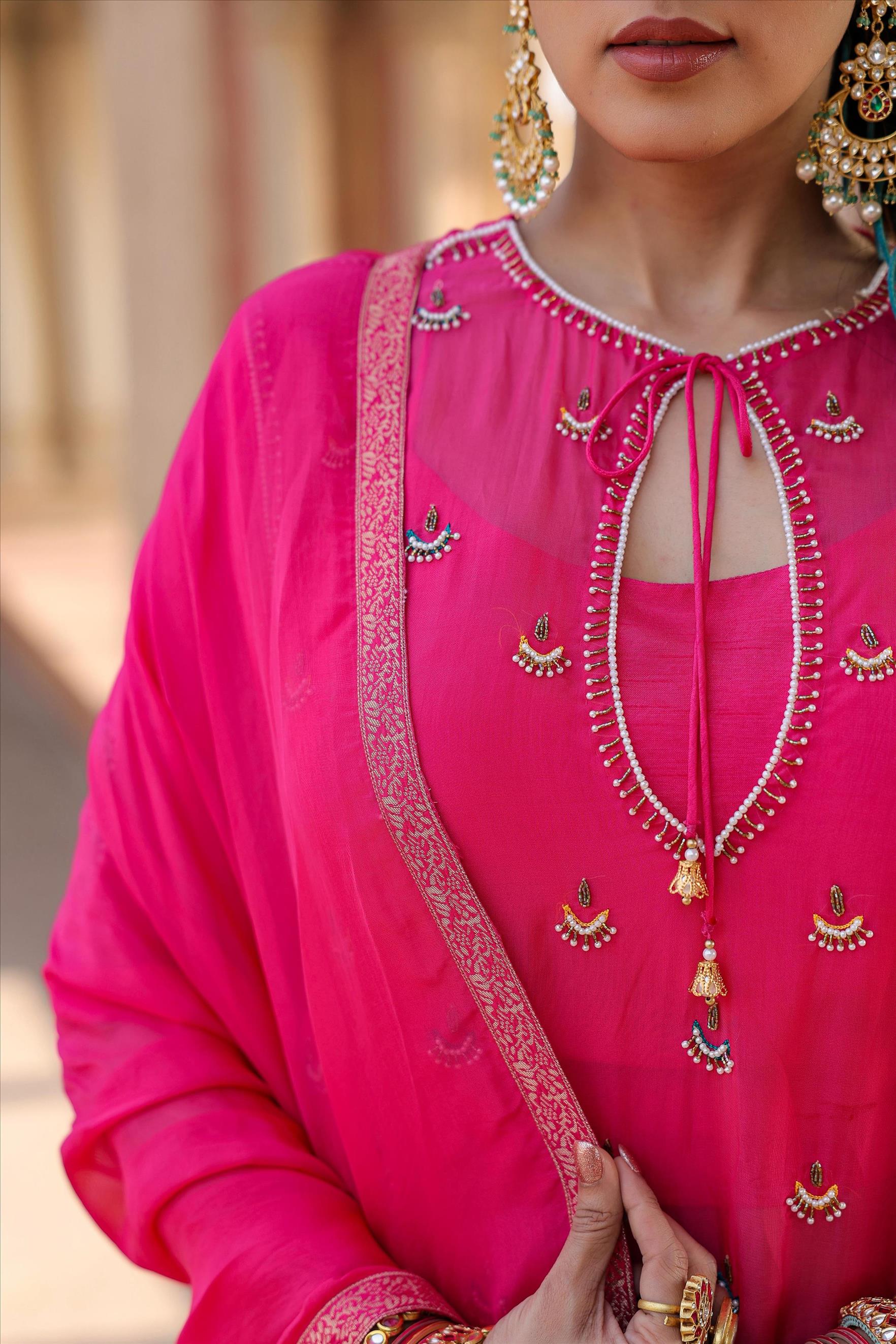 Pink Banarasi Jacquard Embellished Lehenga Choli Dupatta Set (4 Pc)