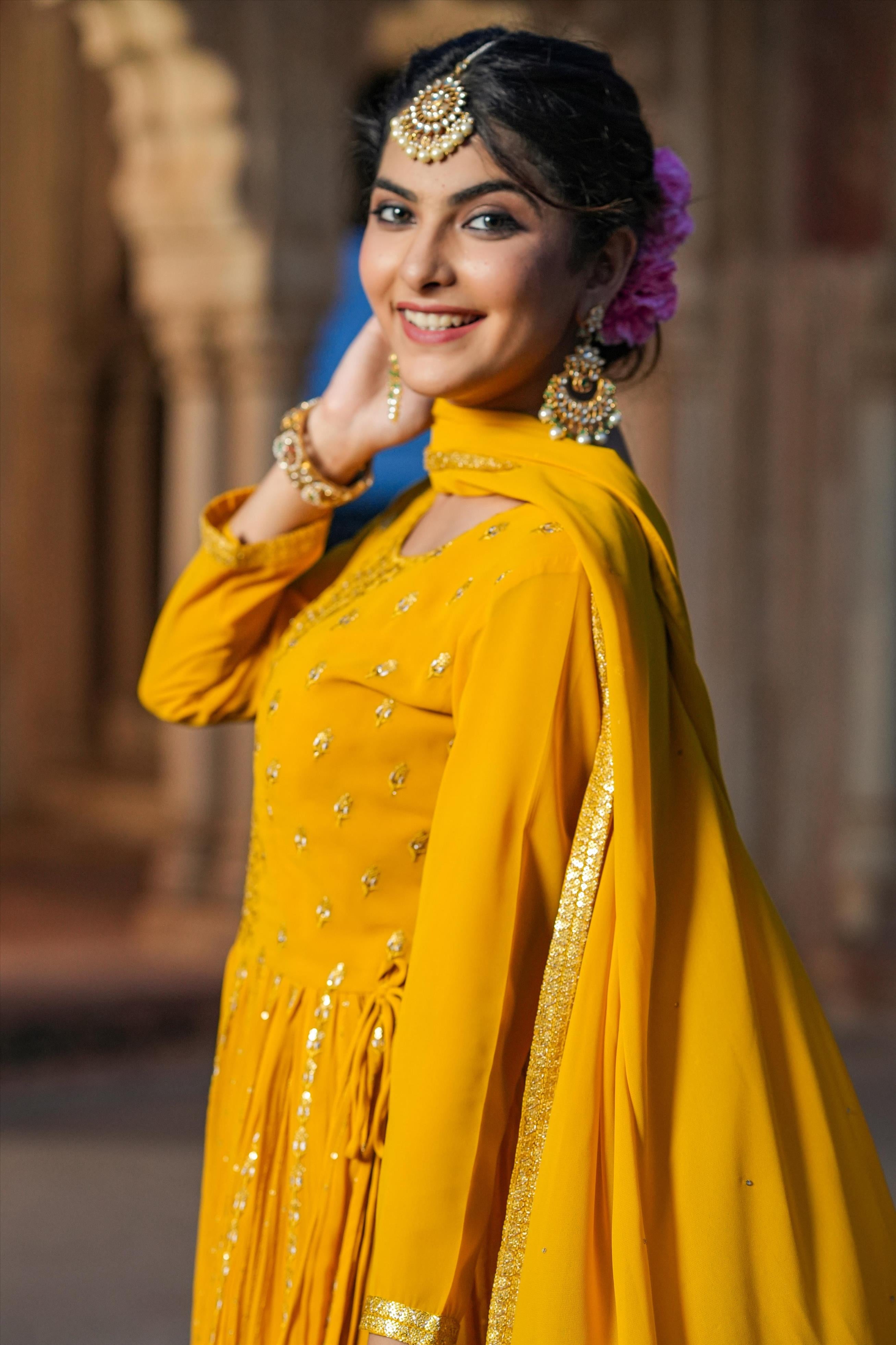 Yellow Georgette Sequin Embroidered Suit Set