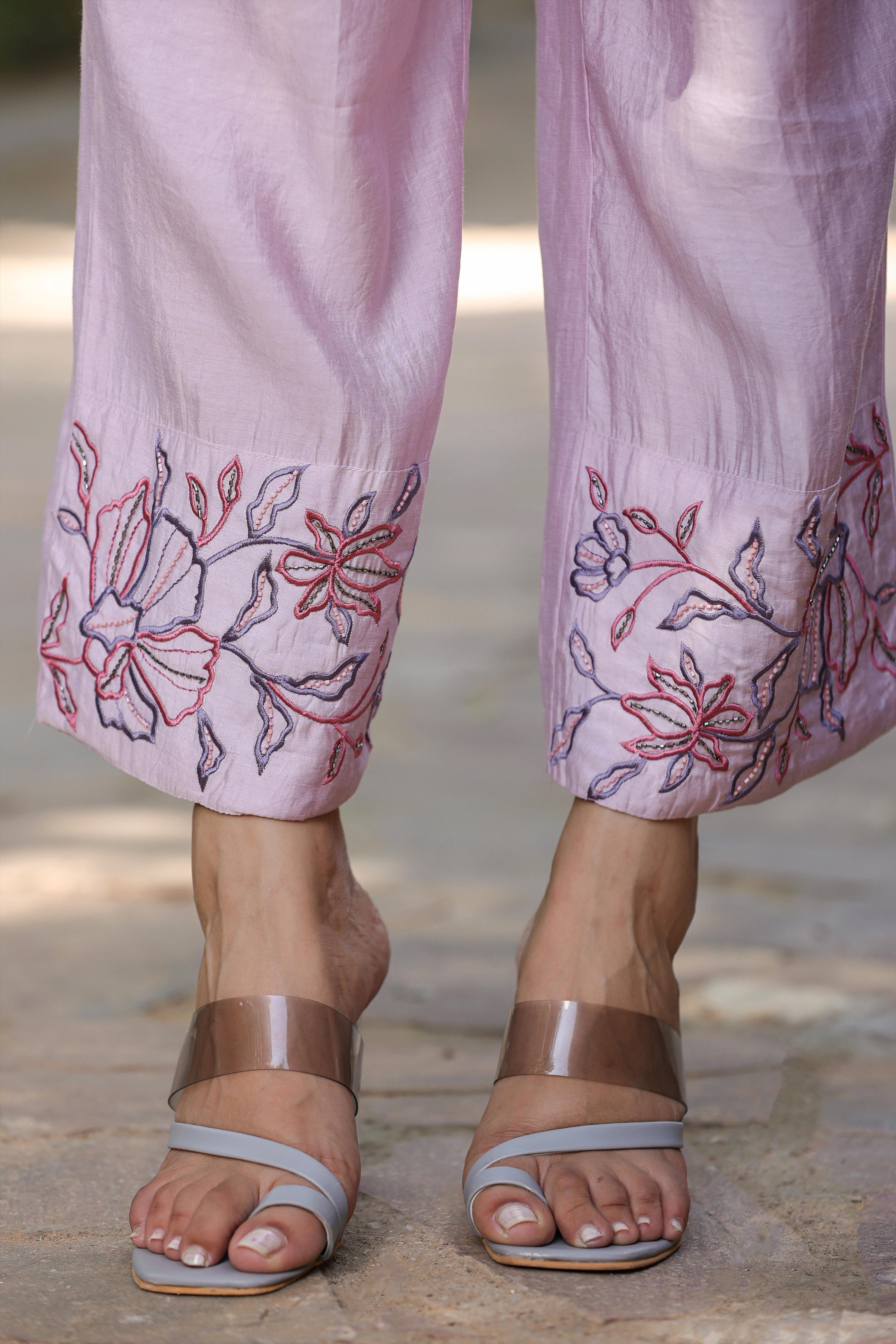 Lavender Chanderi Silk Embroidered Co-Ord Set