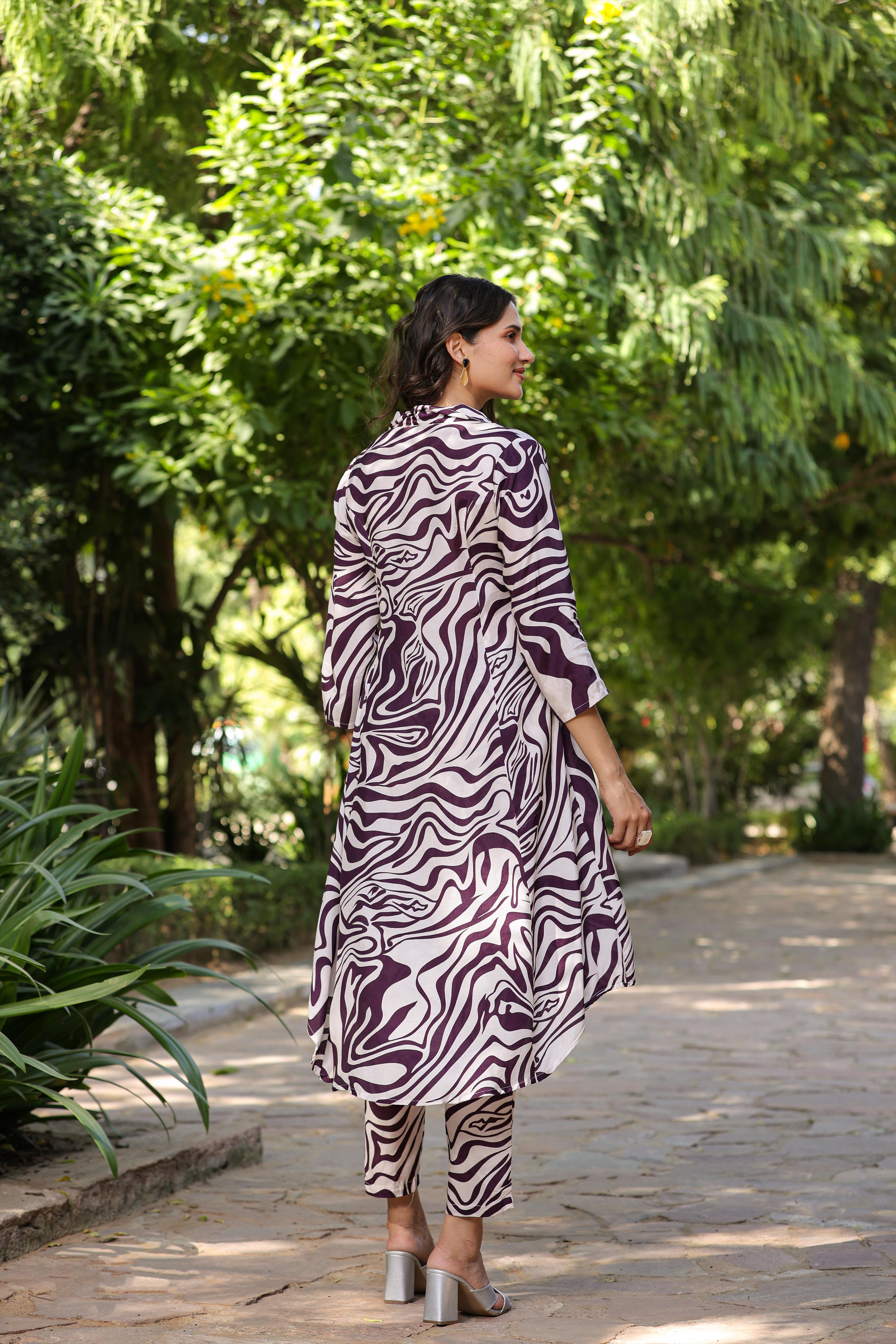 Purple Muslin Silk Zebra Print Co-Ord Set