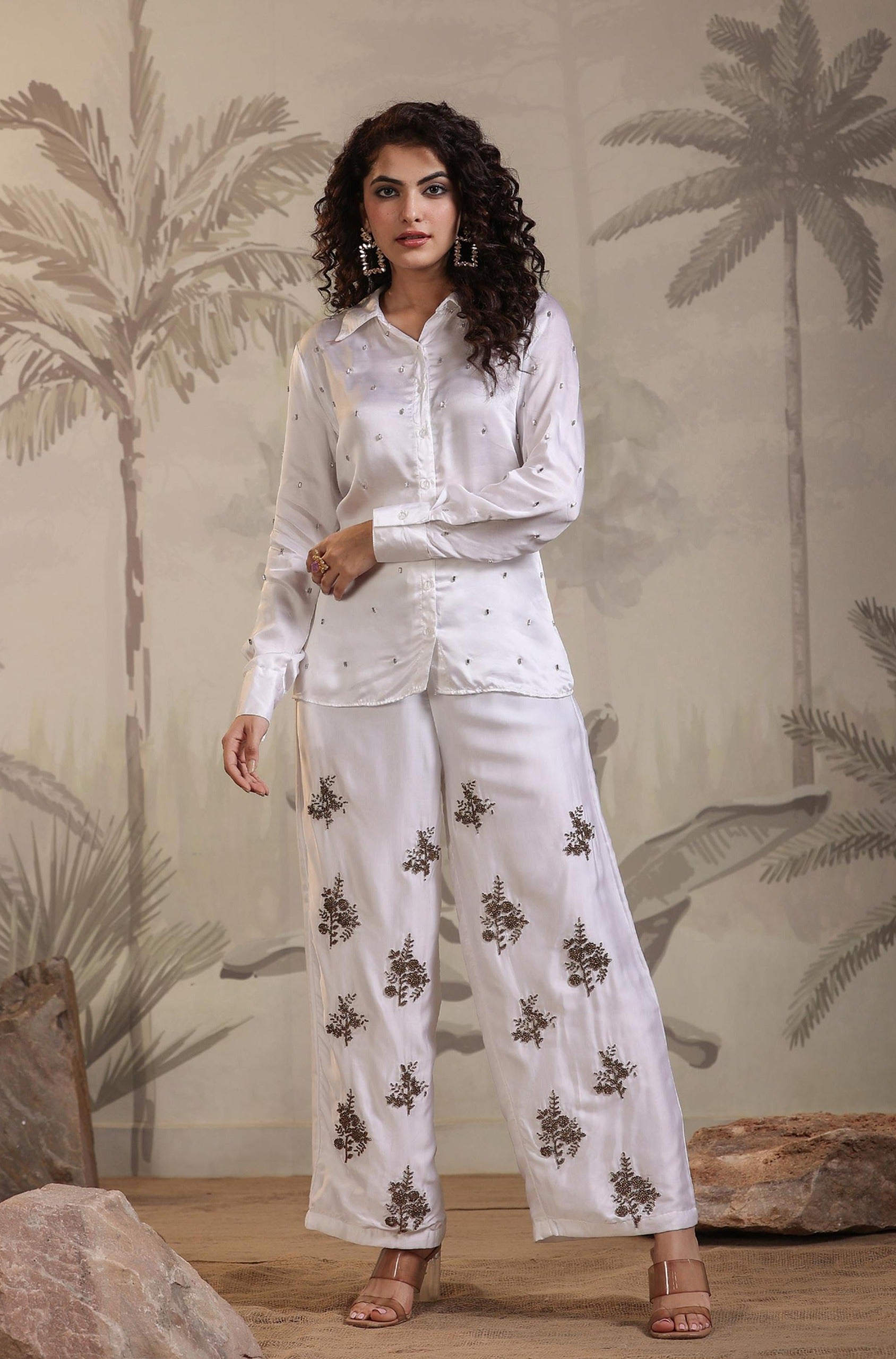 White Satin Embellished Co-Ord Set