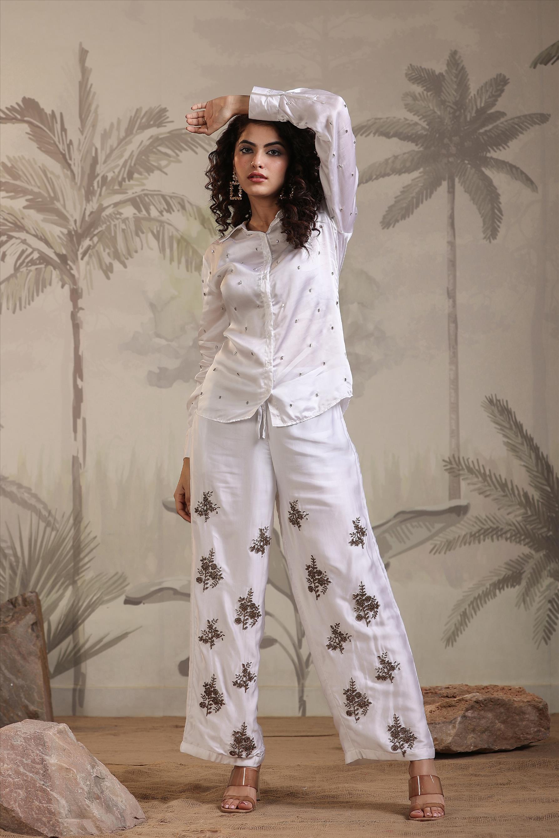 White Satin Embellished Co-Ord Set