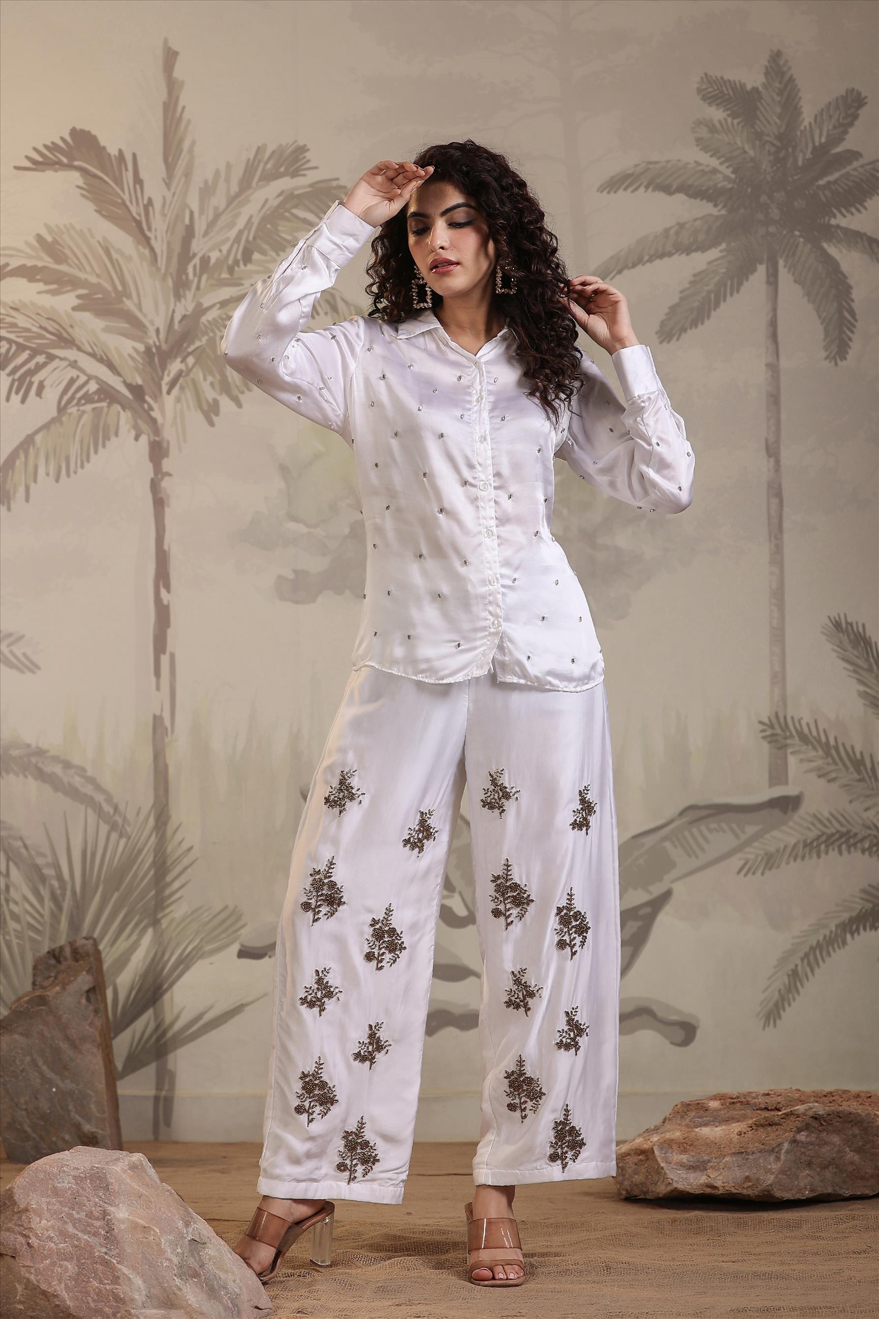 White Satin Embellished Co-Ord Set