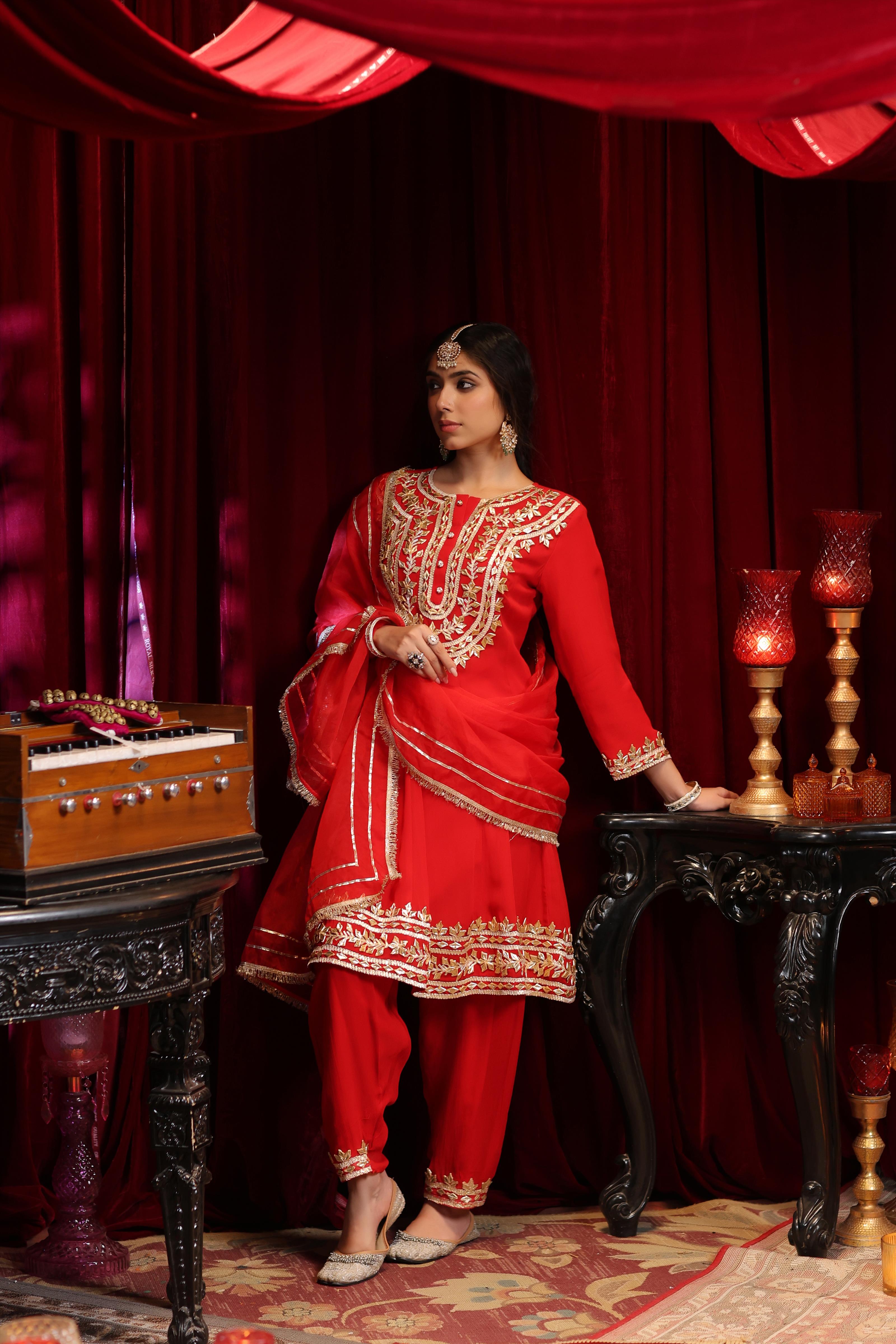 Red Georgette Gota Patti Work Anarkali Set