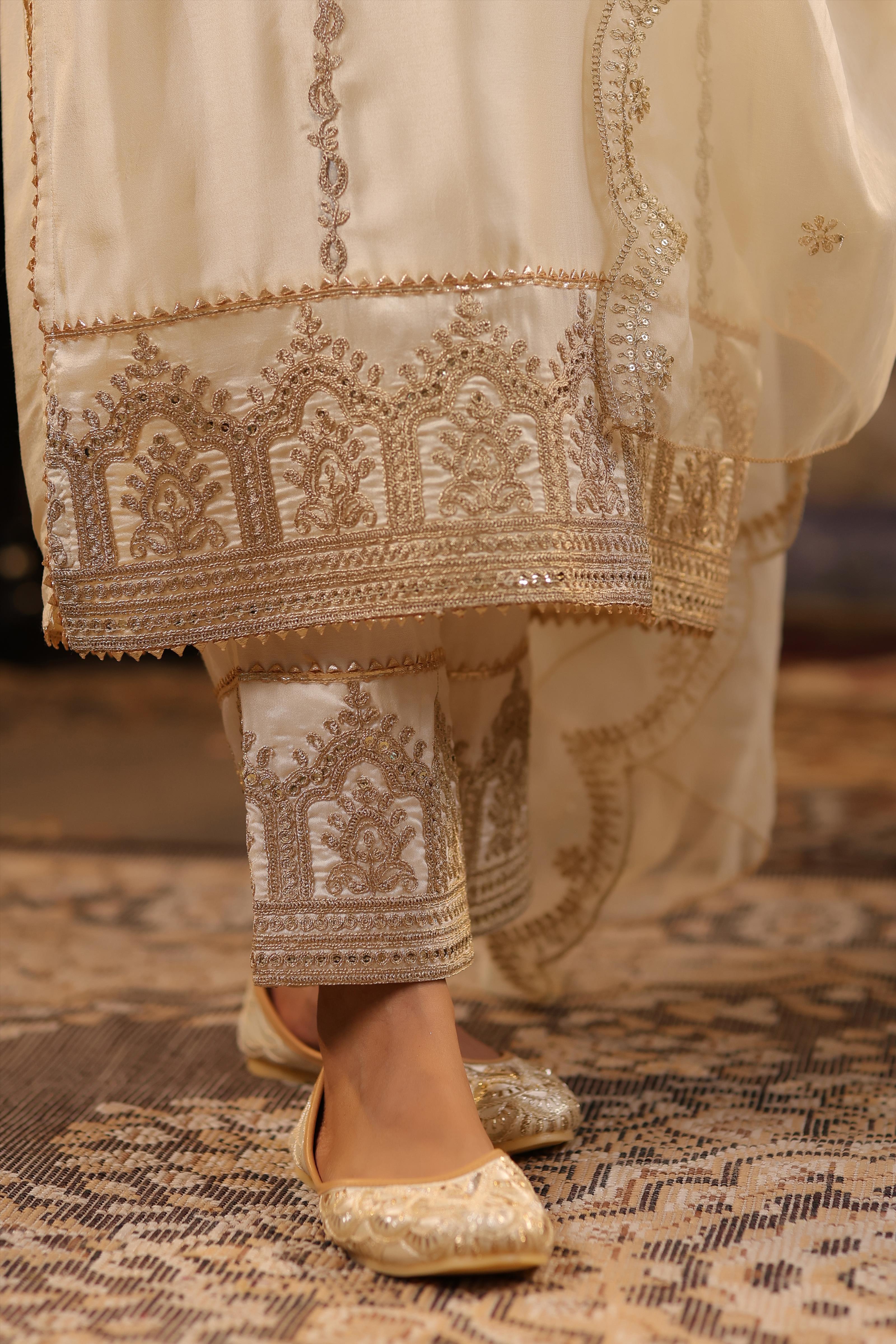 Ivory Dupion Silk Dori-Sequin Embroidered Suit Set