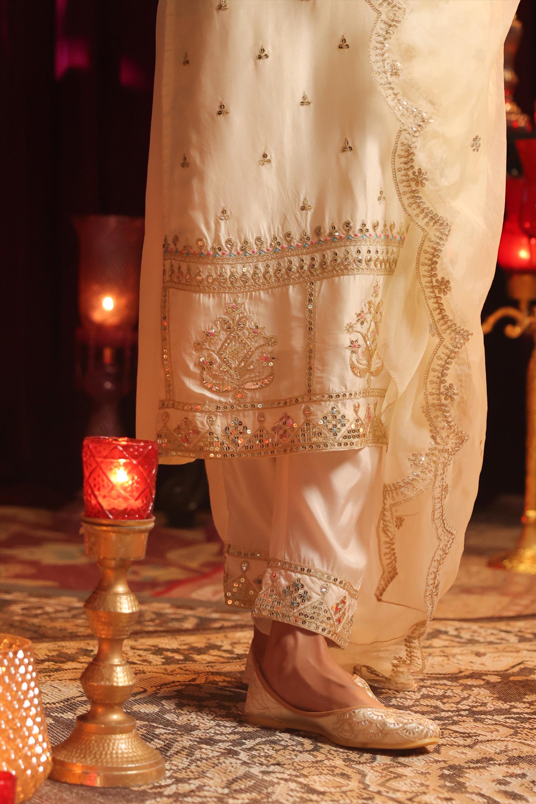 Ivory Dupion Silk Dori Embroidered Suit Set