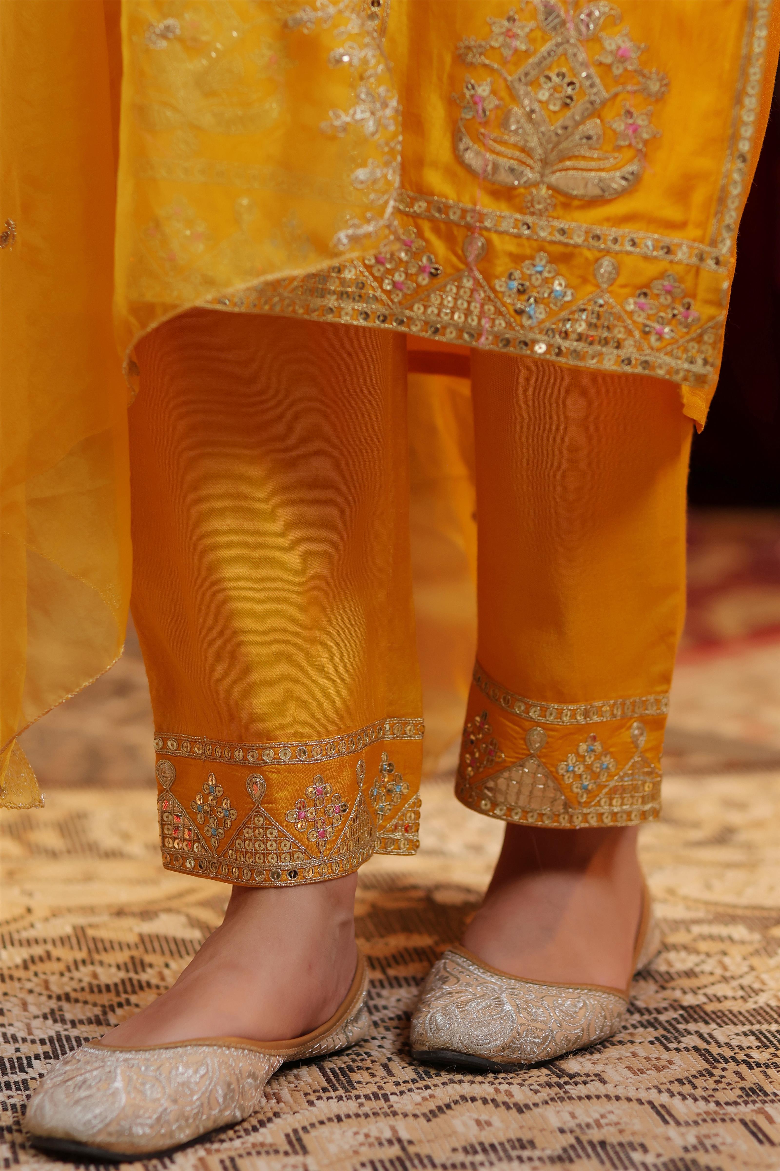 Mustard Dupion Silk Dori Embroidered Suit Set