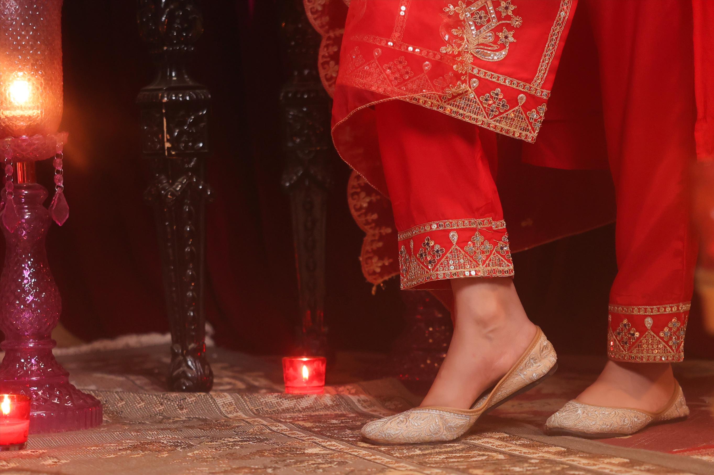 Red Dupion Silk Dori Embroidered Suit Set