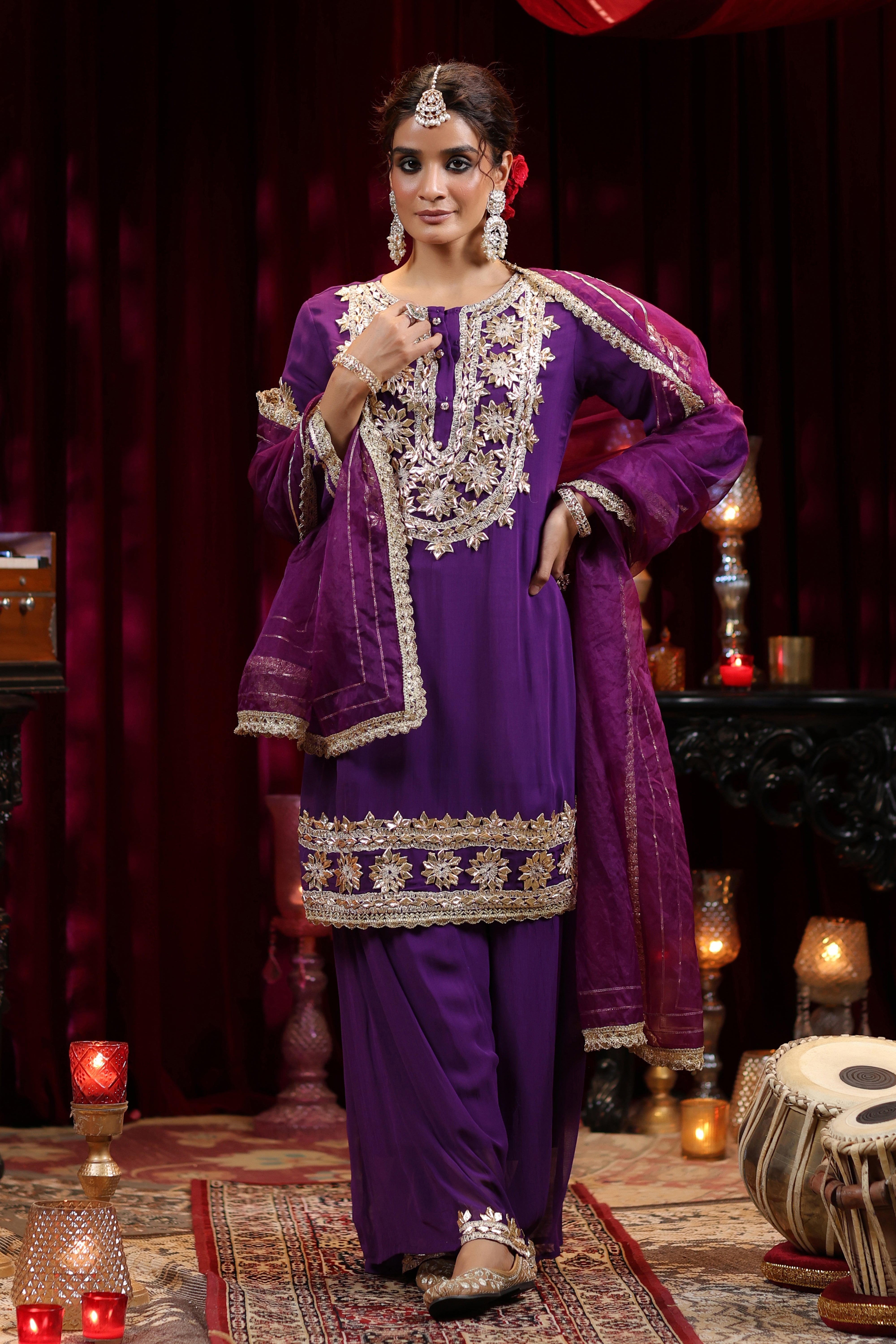 Purple Georgette Gota Work Palazzo Set