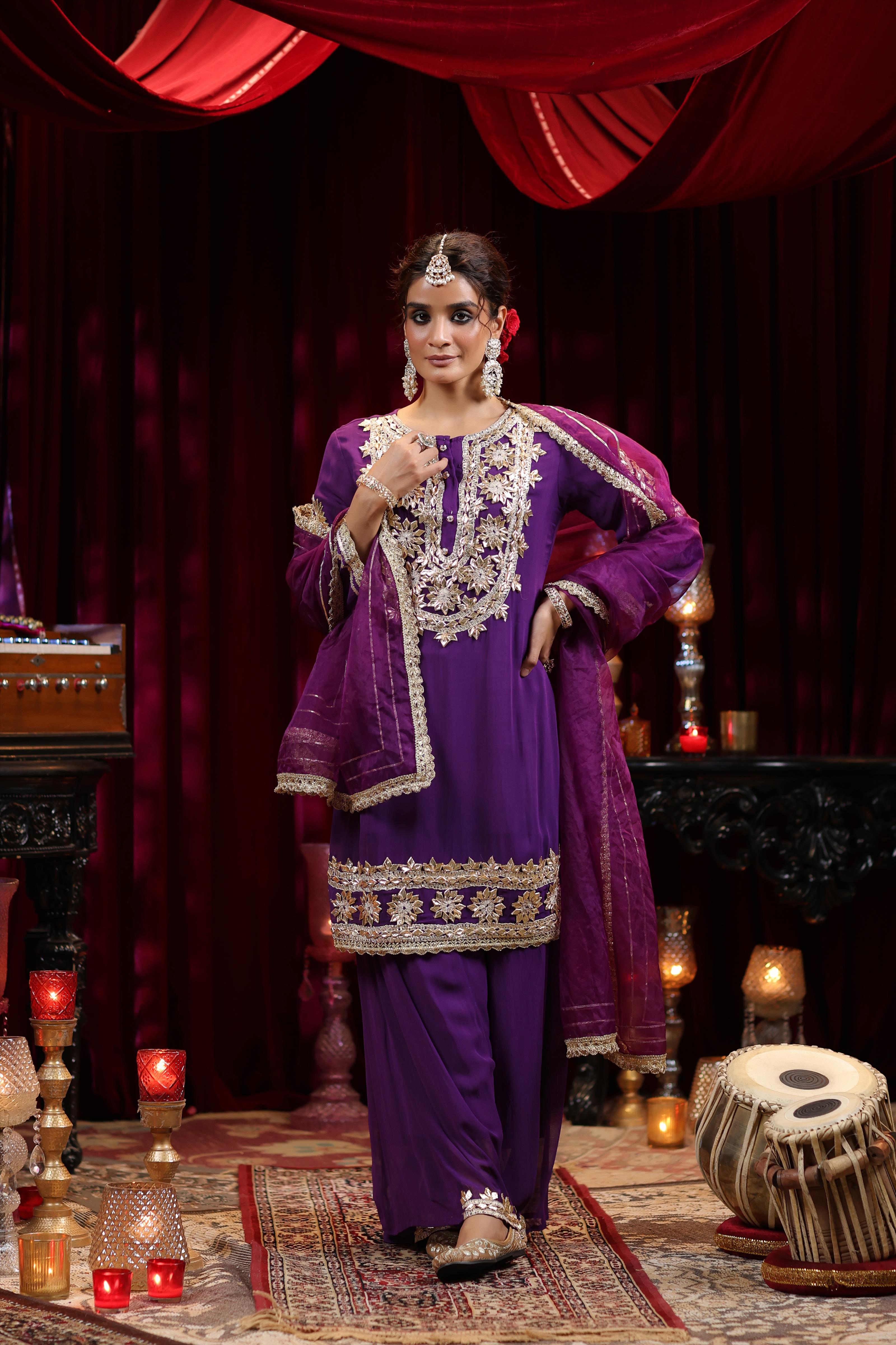 Purple Georgette Gota Work Palazzo Set