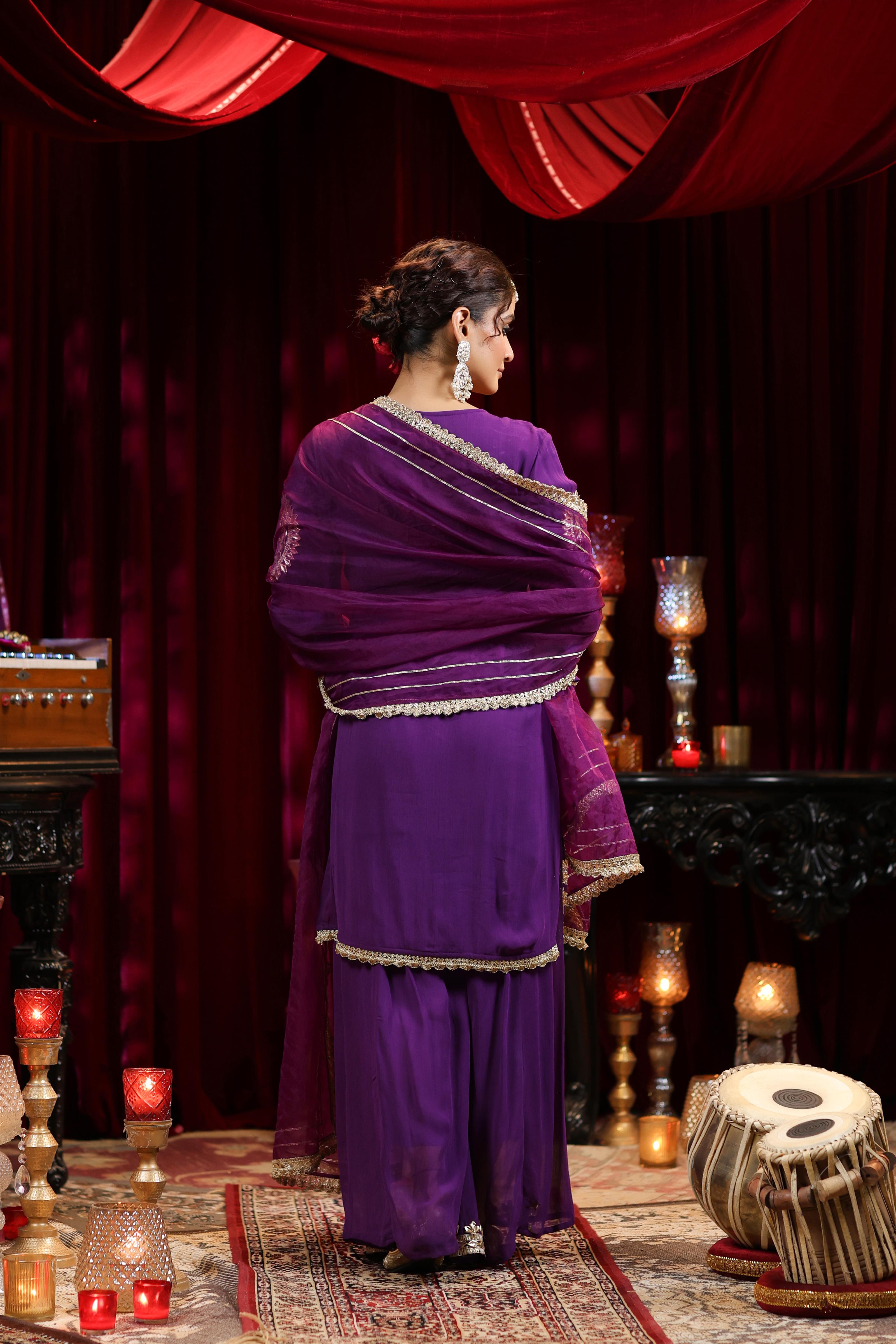 Purple Georgette Gota Work Palazzo Set