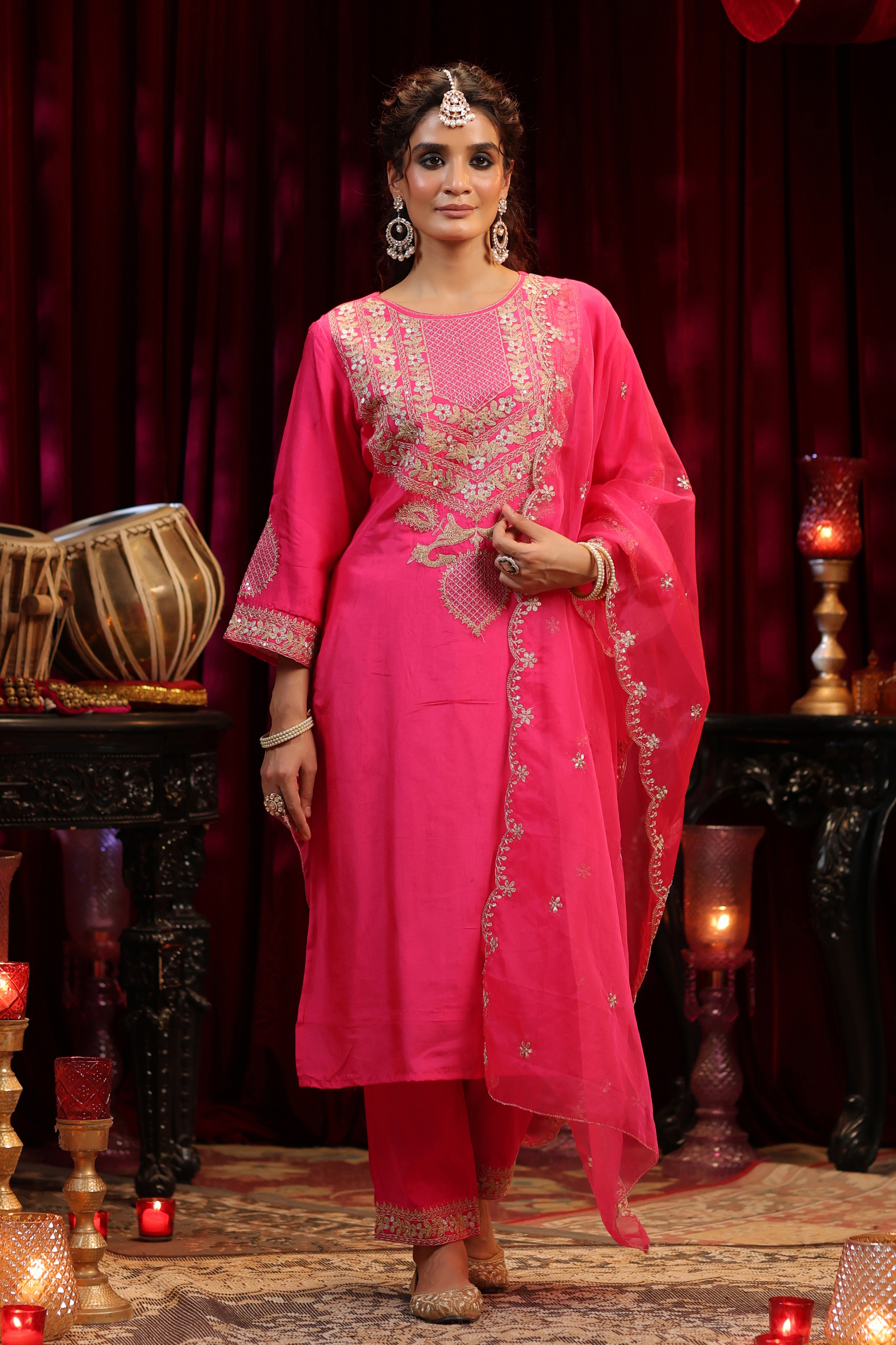 Pink Dupion Silk Dori-Zari Embroidered Suit Set