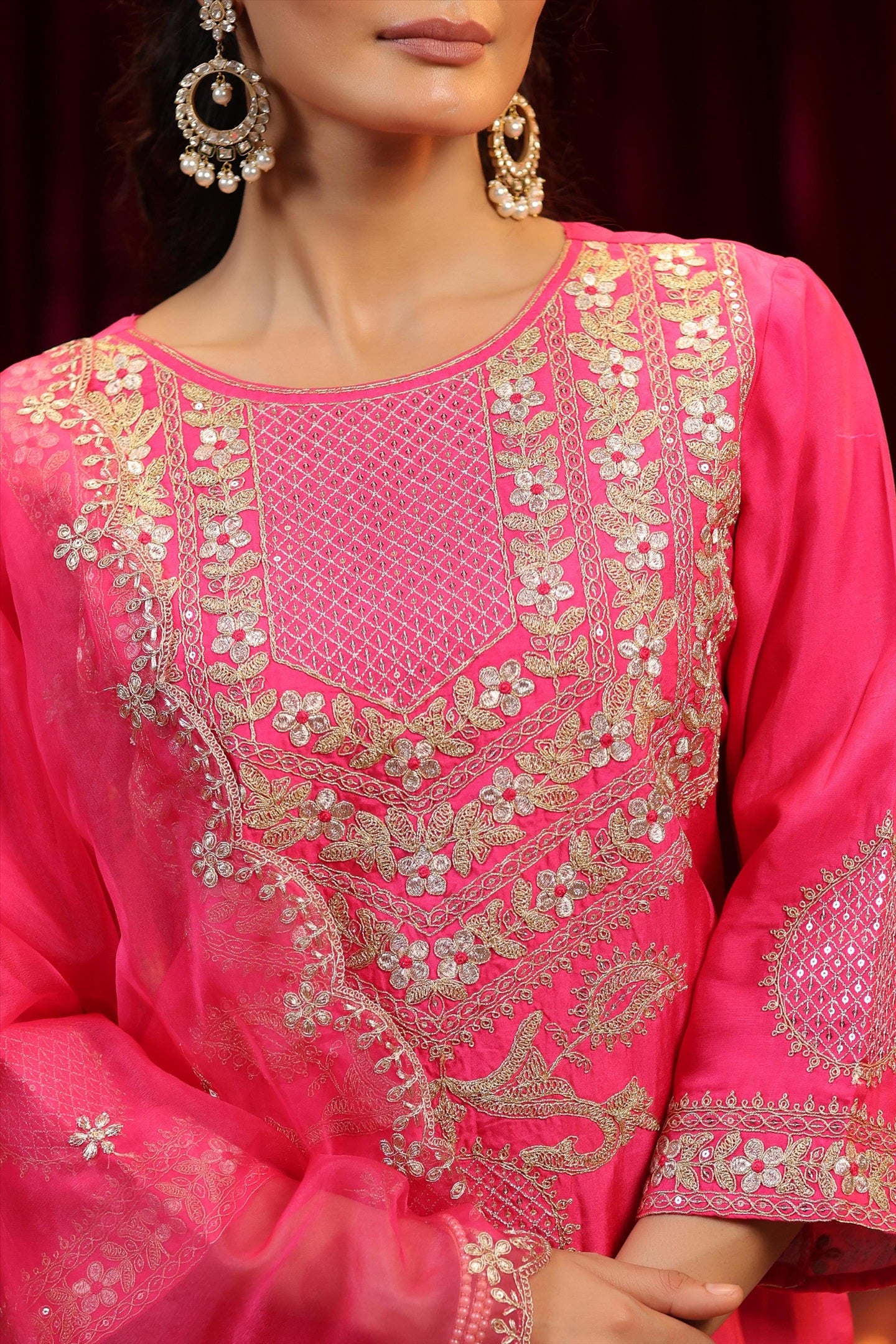 Pink Dupion Silk Dori-Zari Embroidered Suit Set