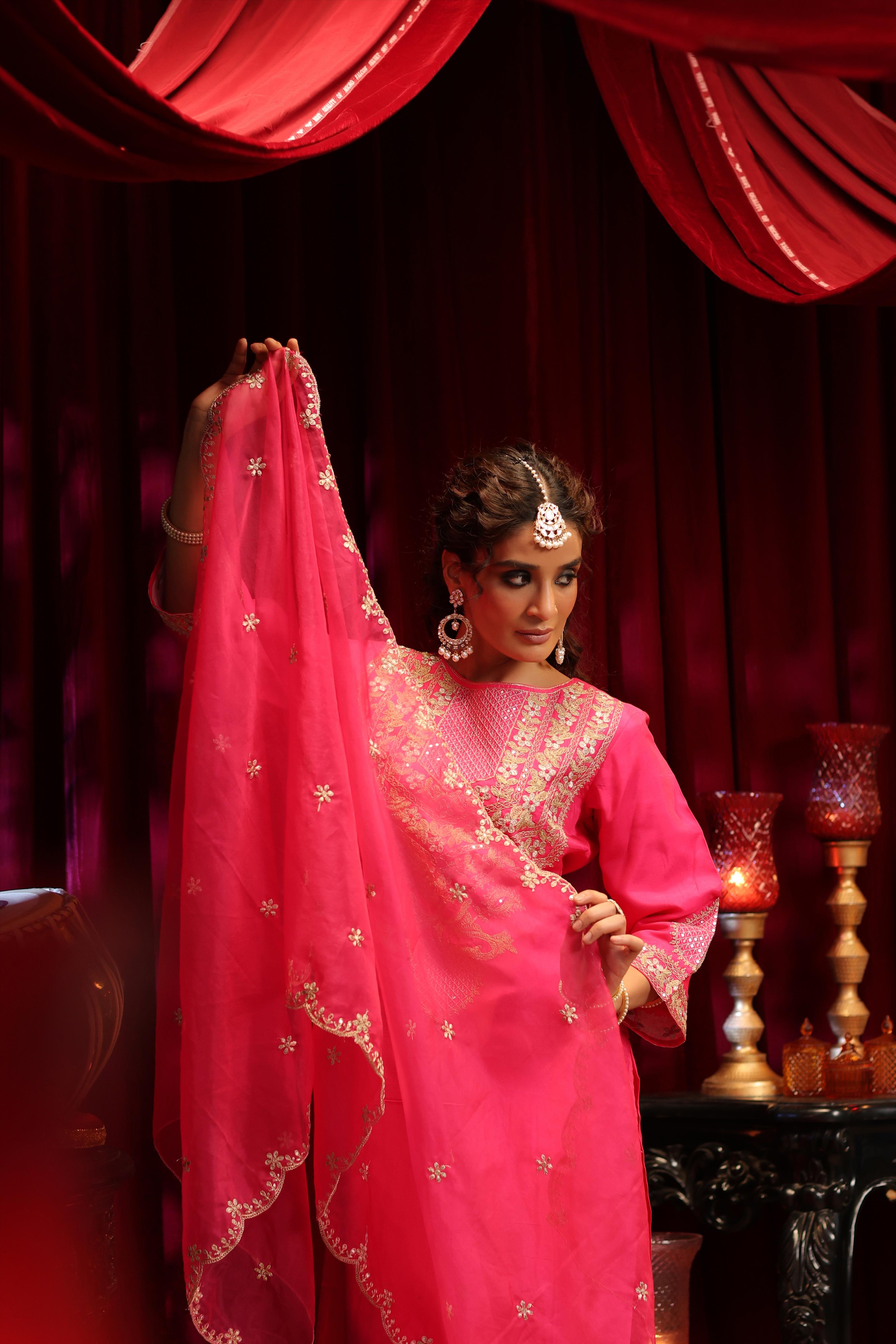 Pink Dupion Silk Dori-Zari Embroidered Suit Set