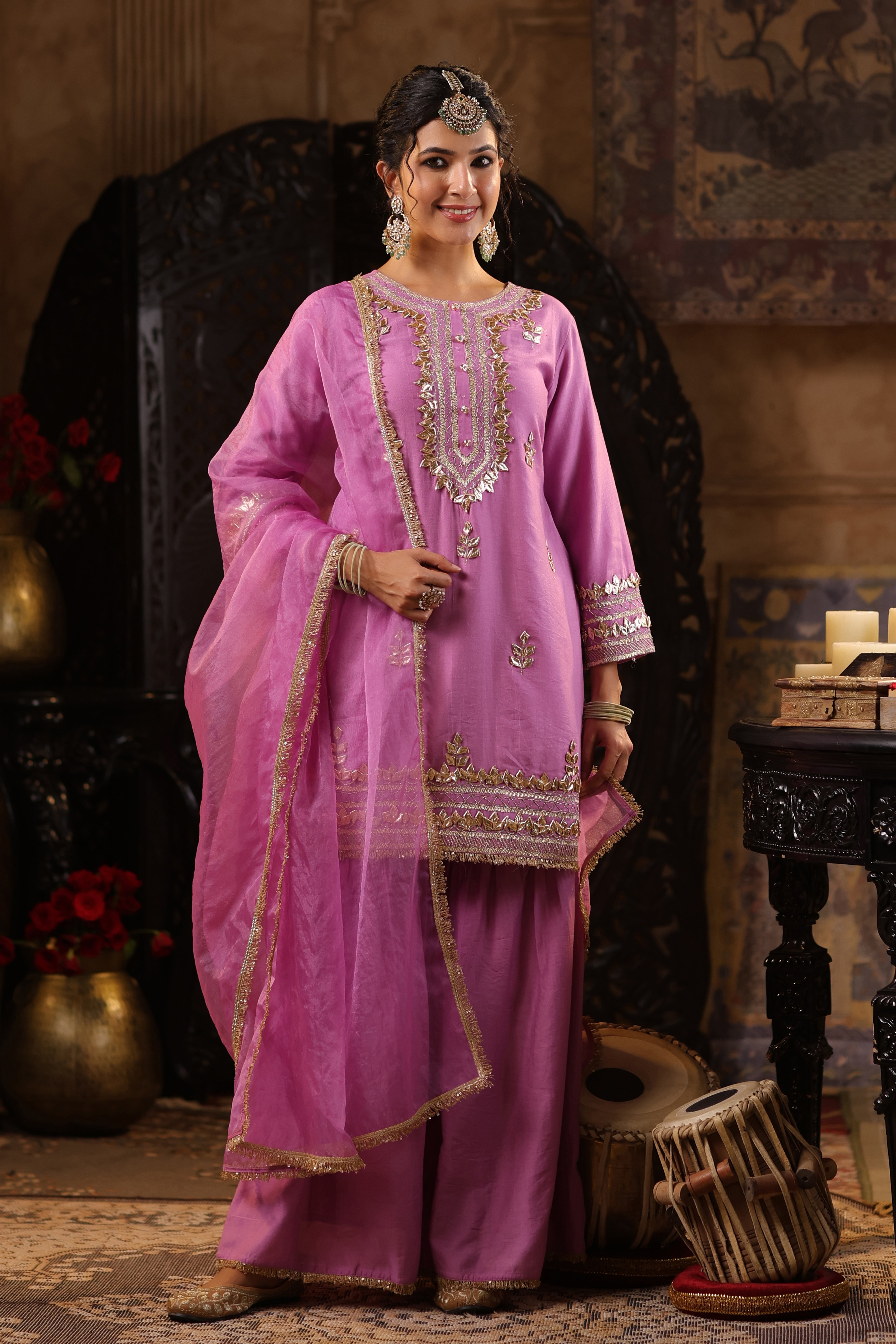 Mauve Chanderi Silk Gota-Dori Work Sharara Set