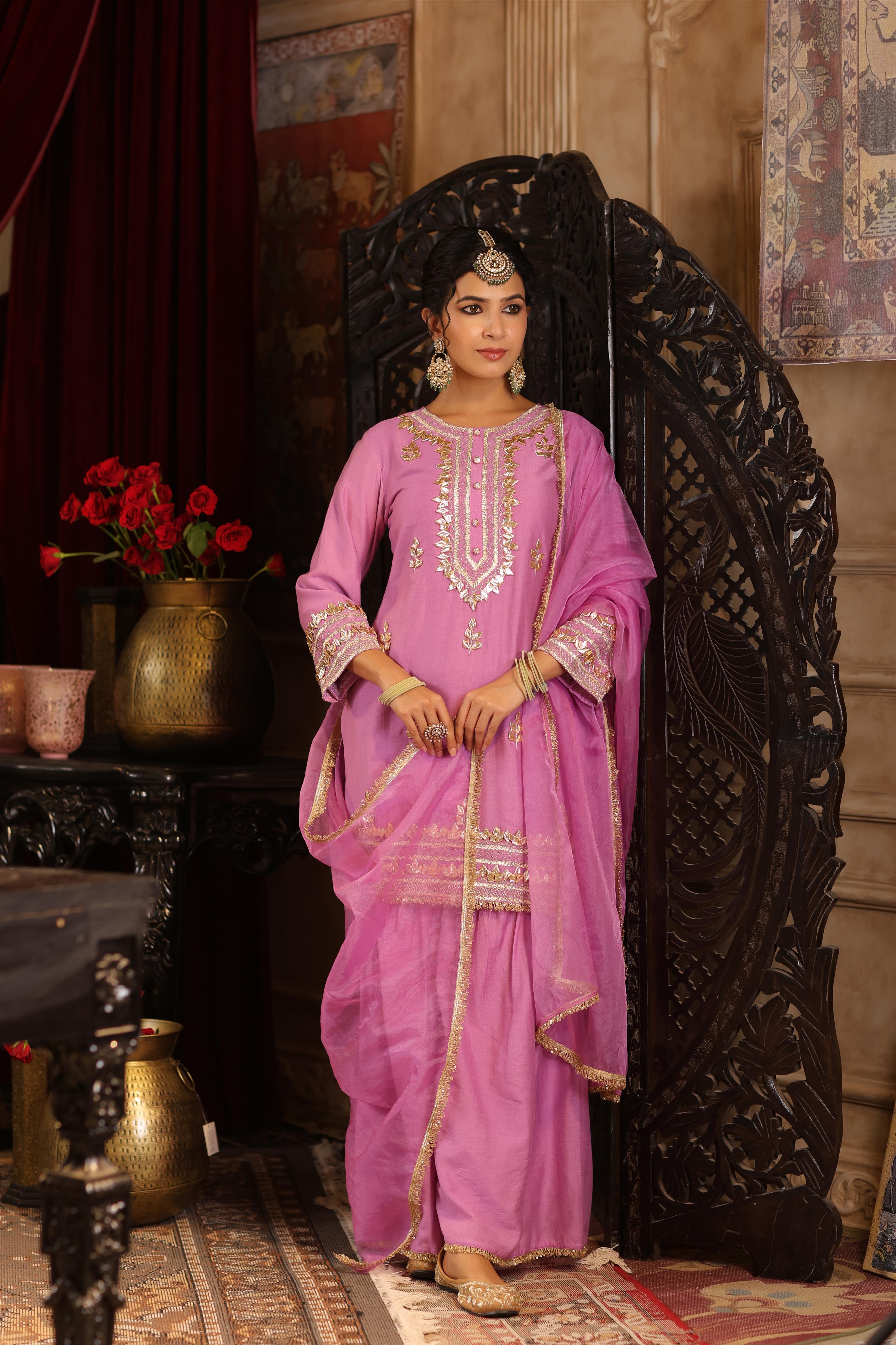 Mauve Chanderi Silk Gota-Dori Work Sharara Set