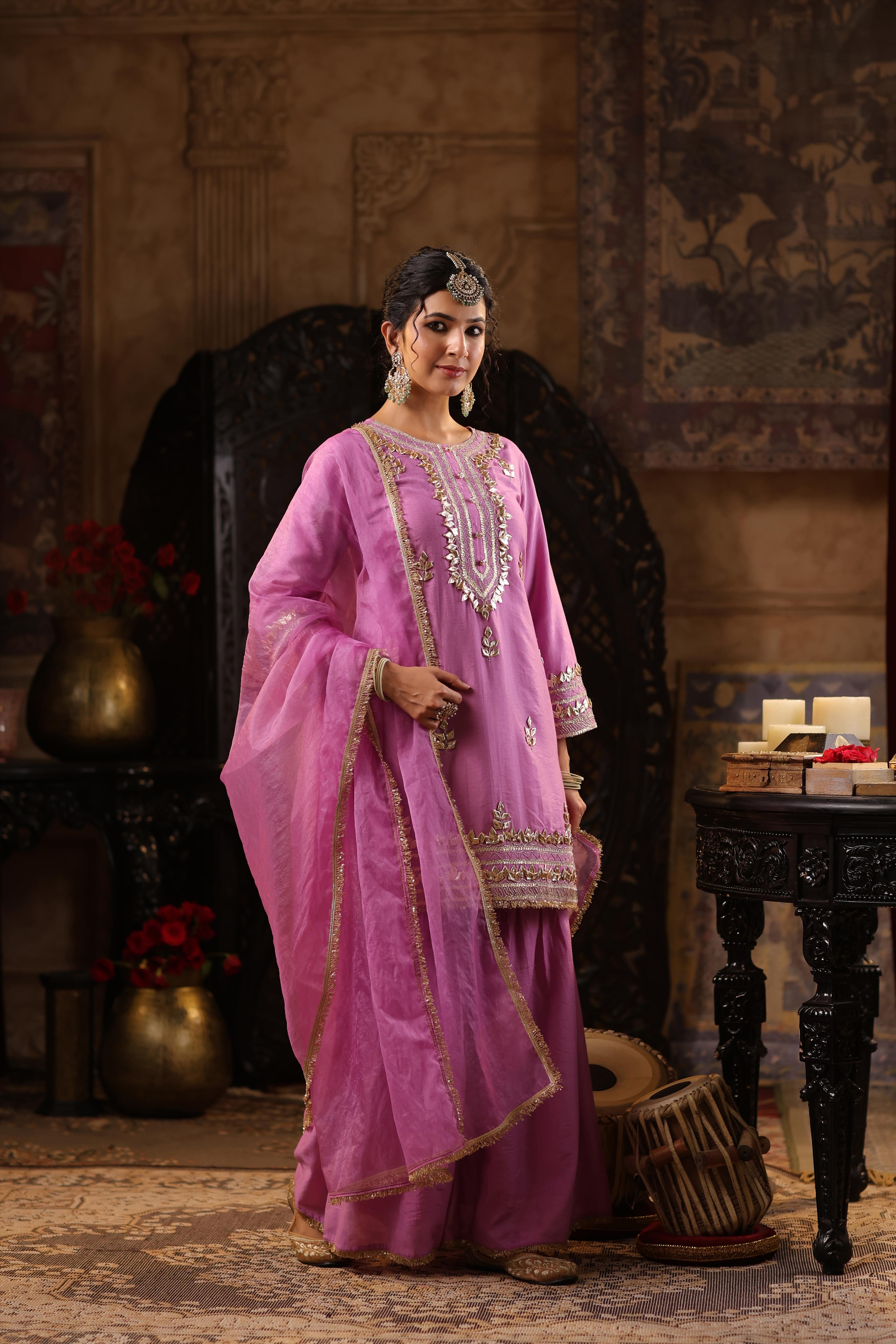 Mauve Chanderi Silk Gota-Dori Work Sharara Set