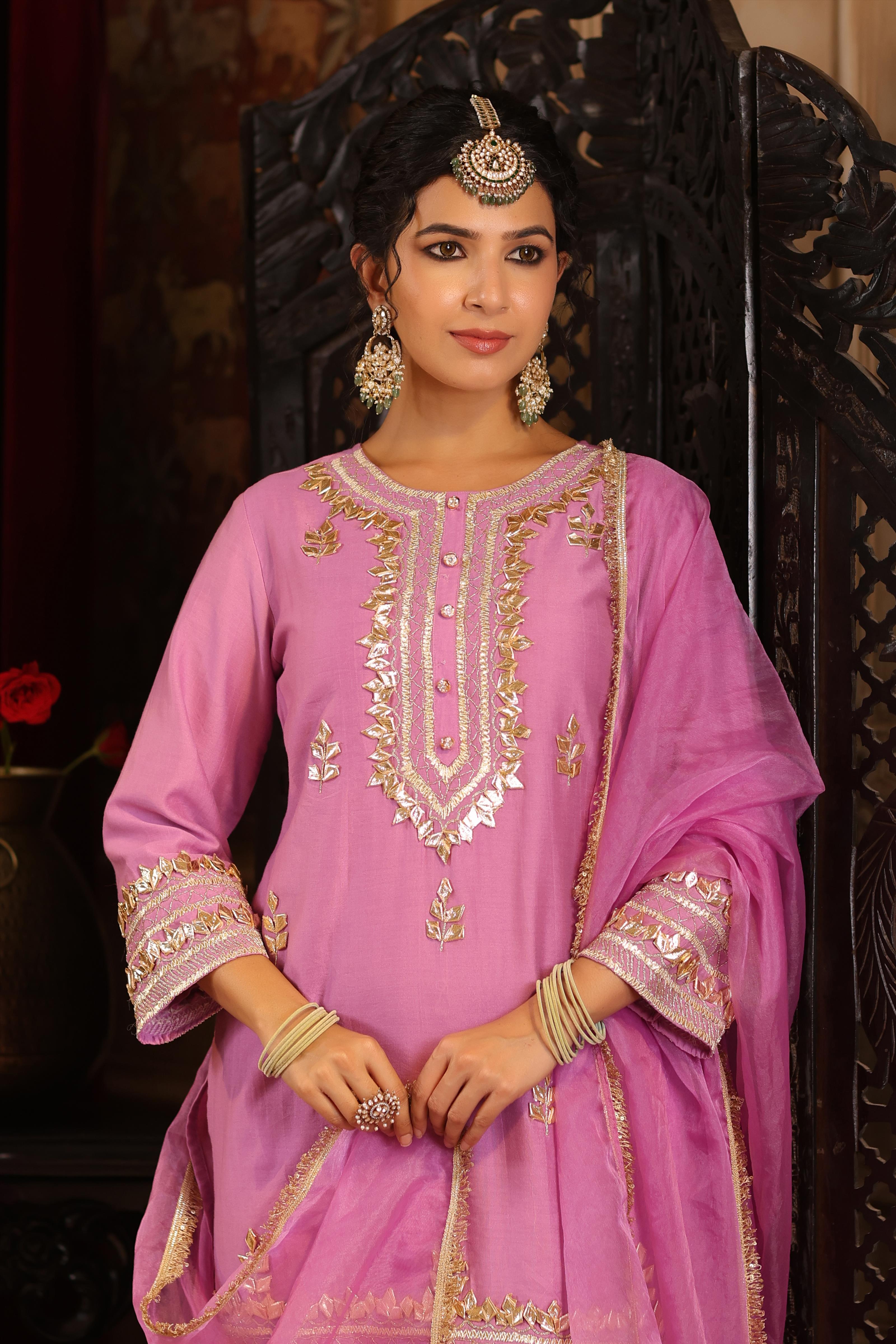 Mauve Chanderi Silk Gota-Dori Work Sharara Set