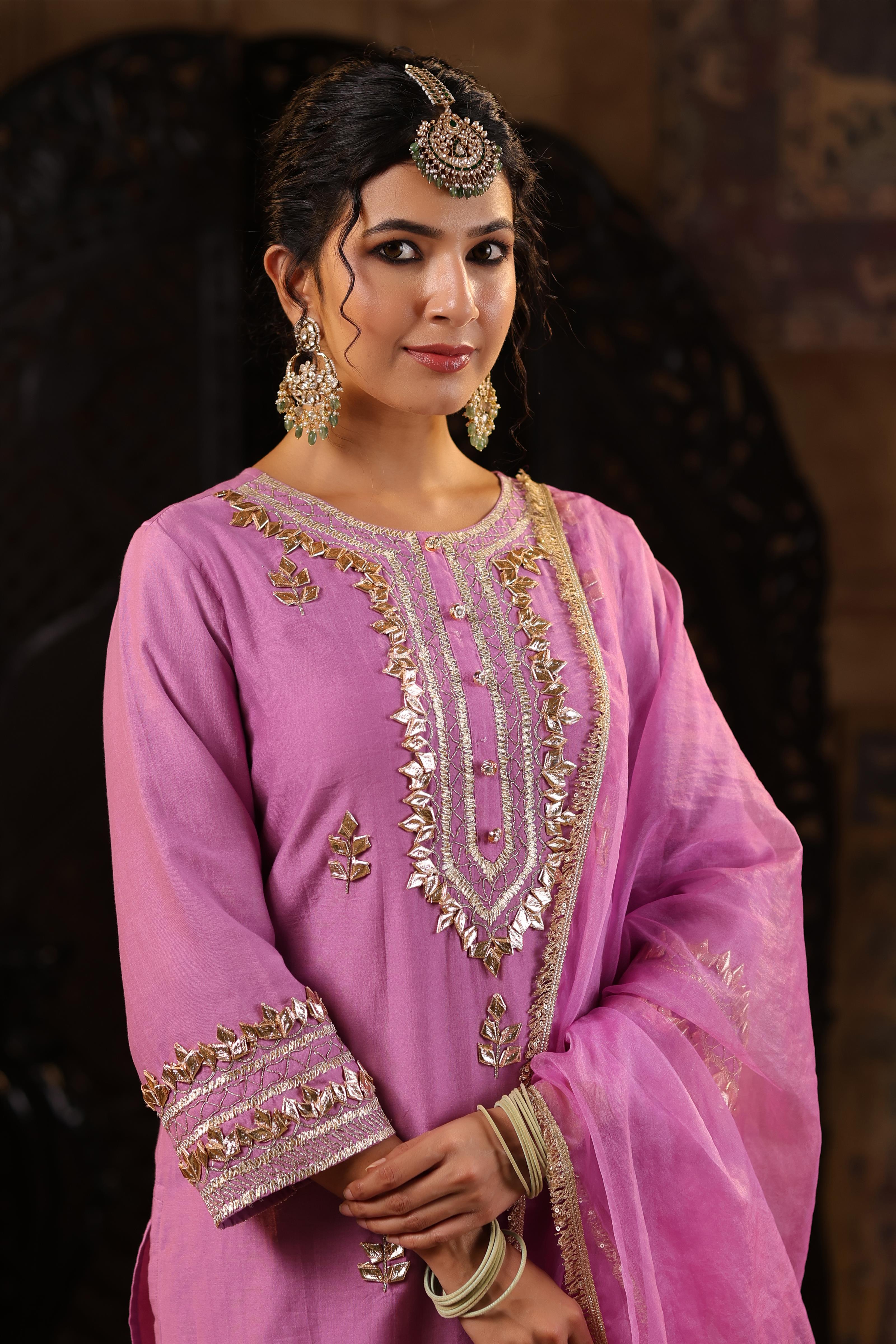 Mauve Chanderi Silk Gota-Dori Work Sharara Set