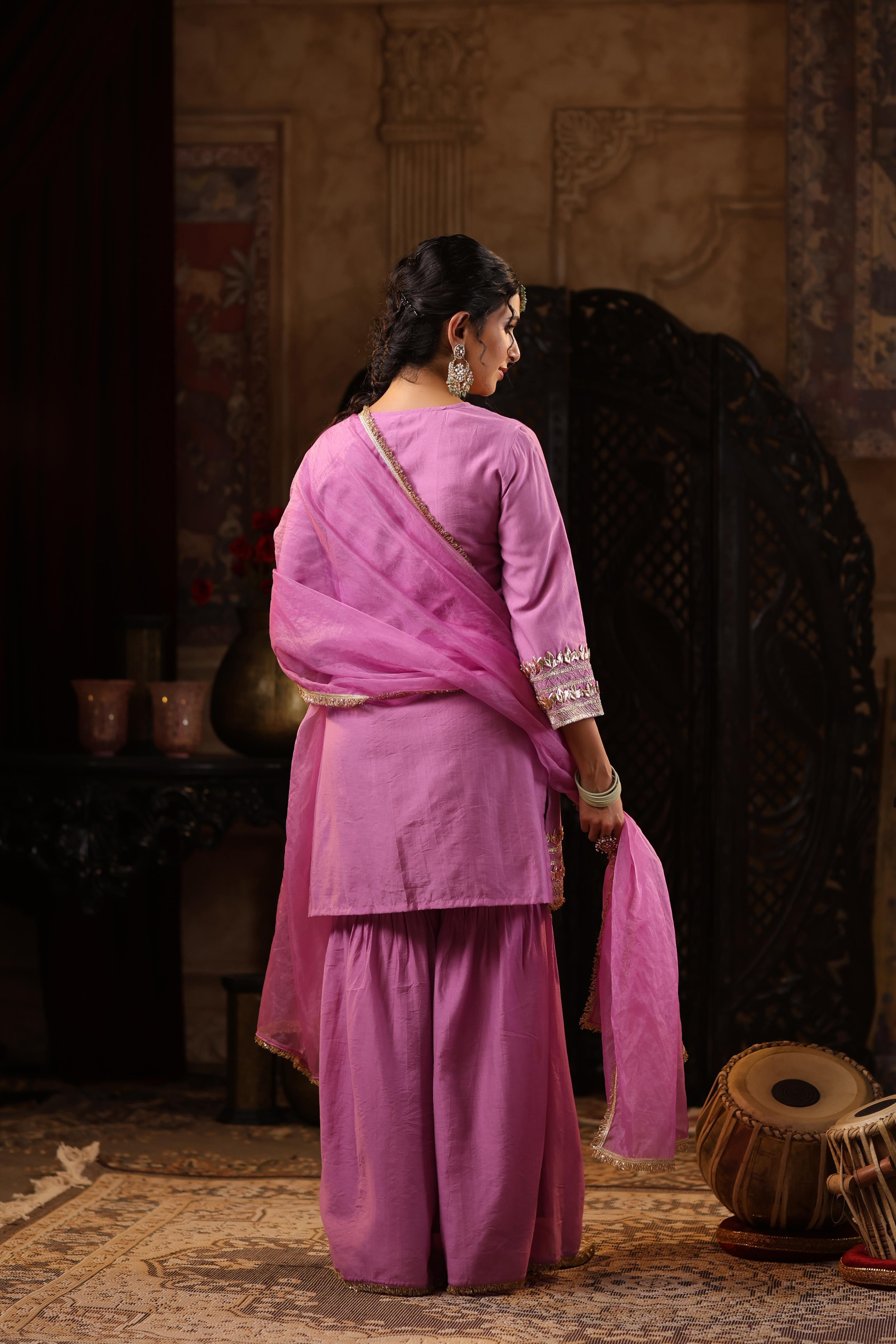 Mauve Chanderi Silk Gota-Dori Work Sharara Set